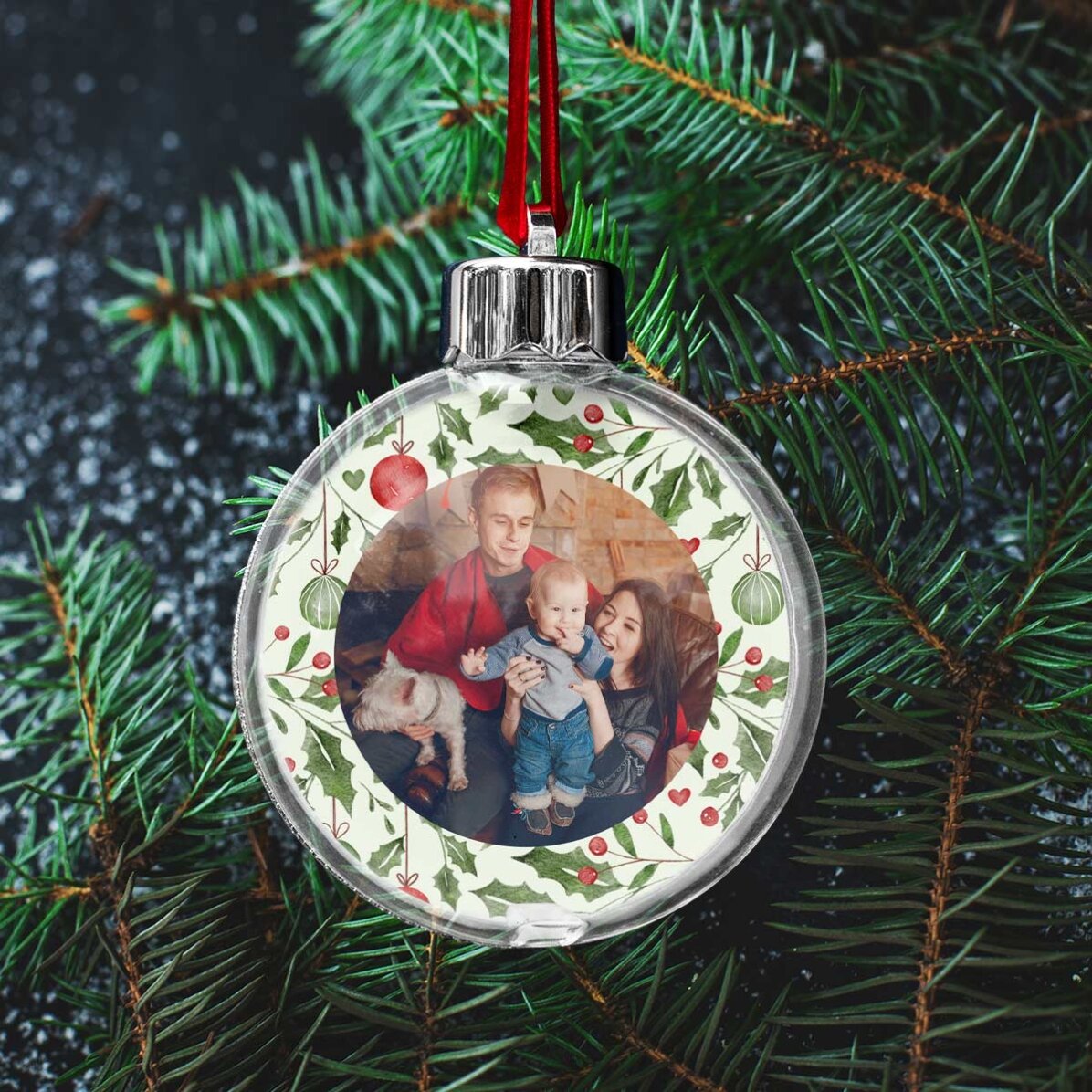 Personalised double-sided transparent globe with a photo and message - My First Christmas