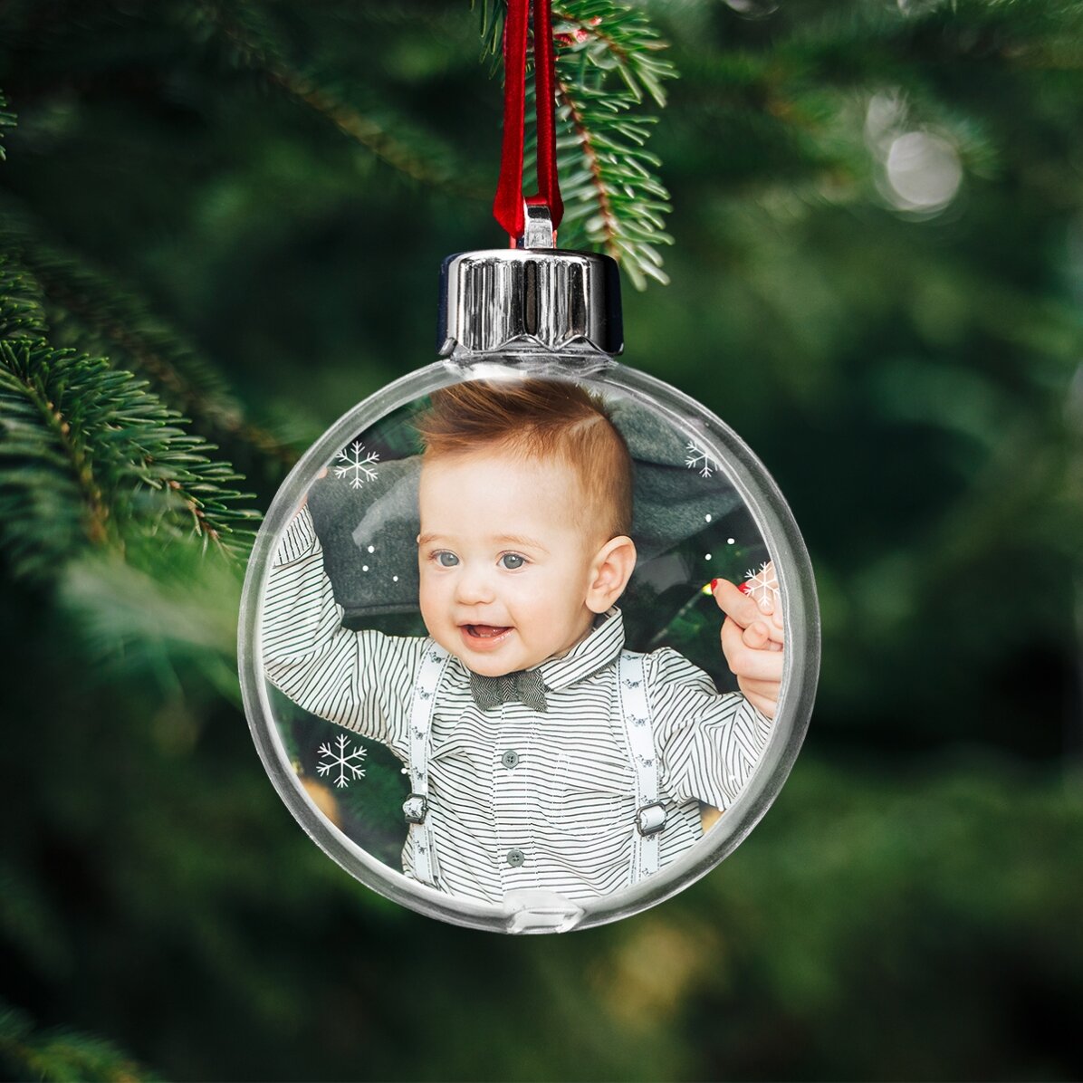 Gepersonaliseerde, doorzichtige bol met tekst en foto aan beide kanten - Kerstmis met TraLaLa