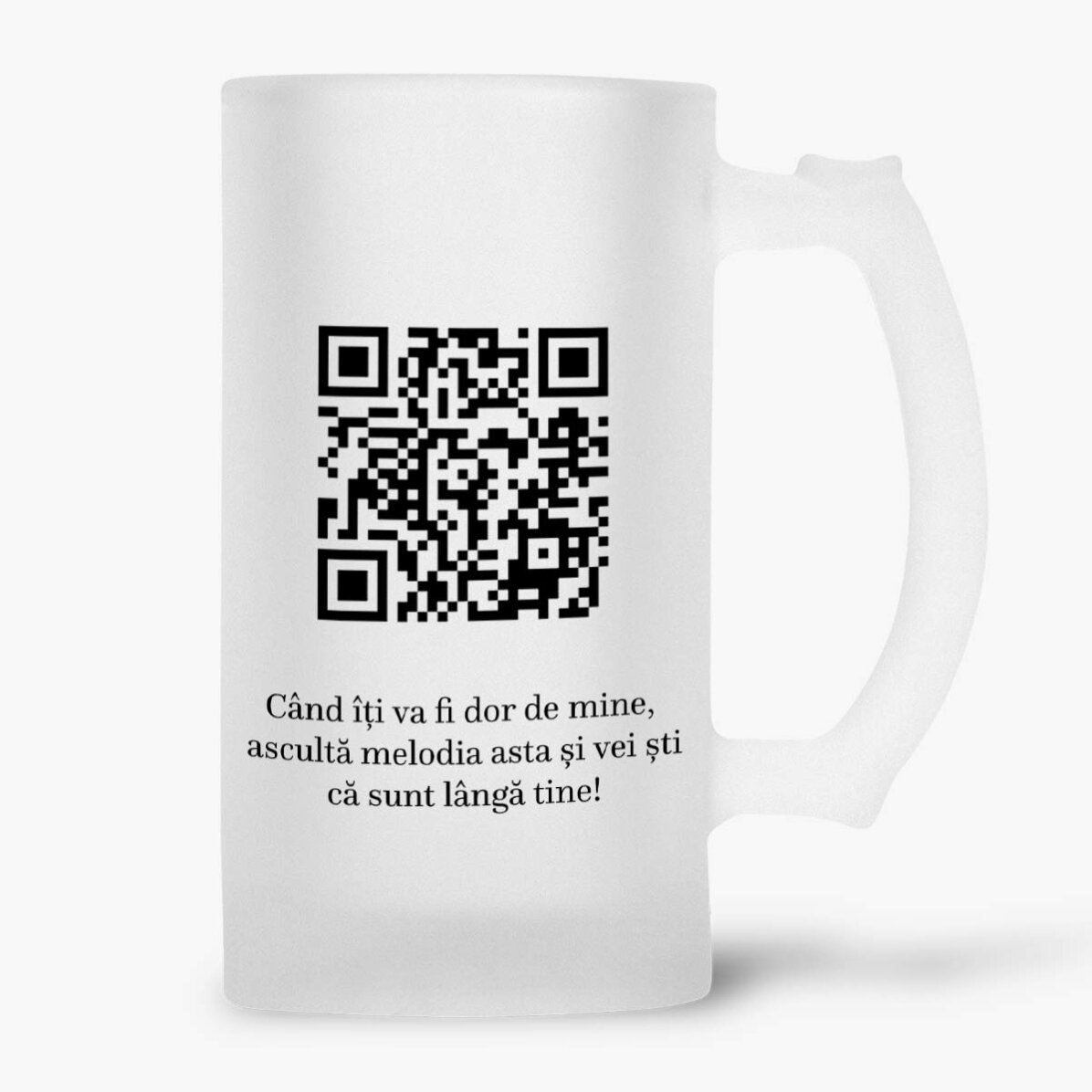 Personalised beer mug with a photo, message and QR code