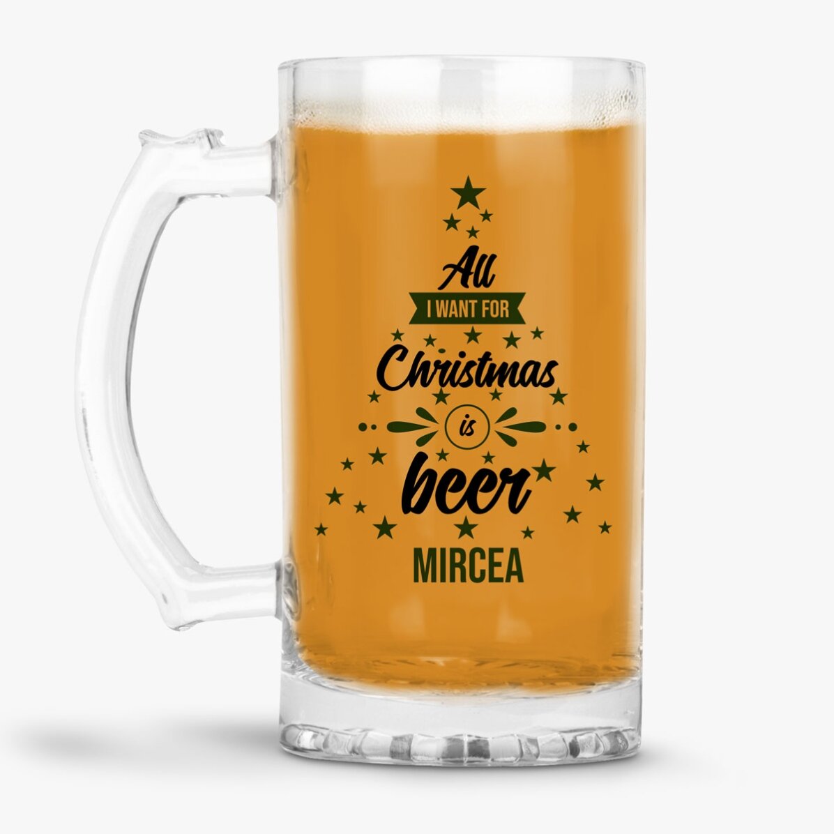 Personalised beer mug with text - All I want for Christmas
