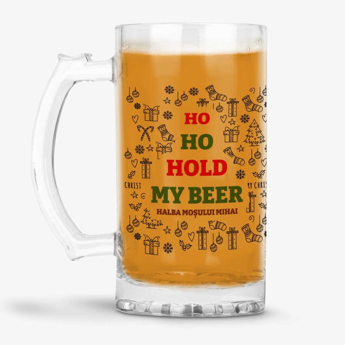 Gepersonaliseerde bierpul met kersttekst - Ho Ho Hold My Beer