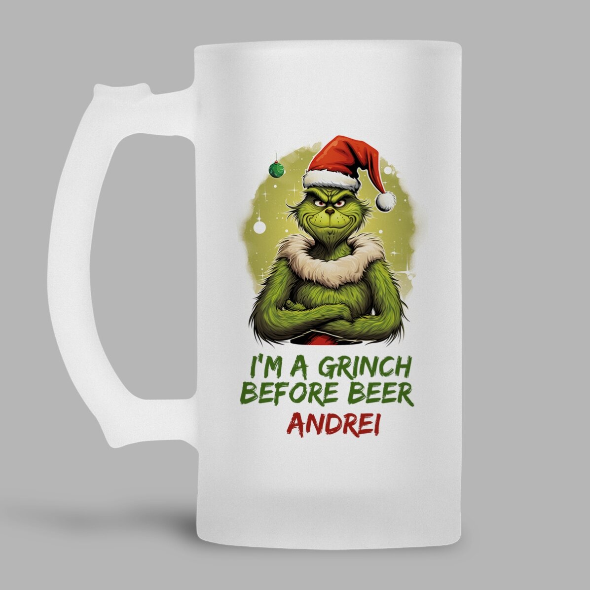Gepersonaliseerde bierpul met tekst - Grinch before beer