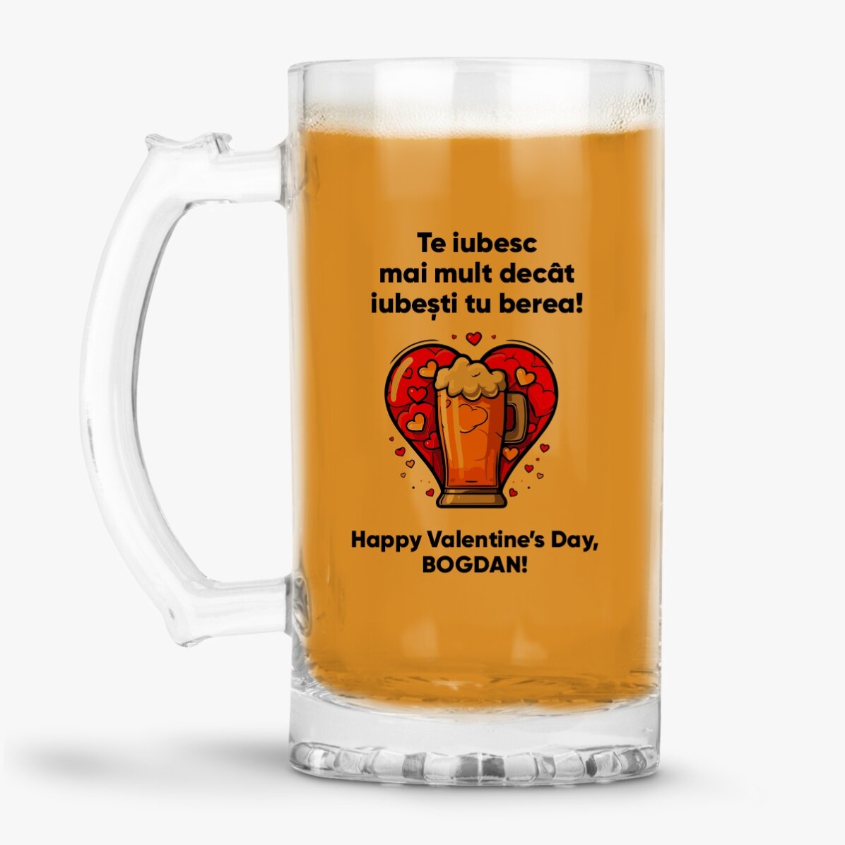 Personalised beer mug with text - I love you more