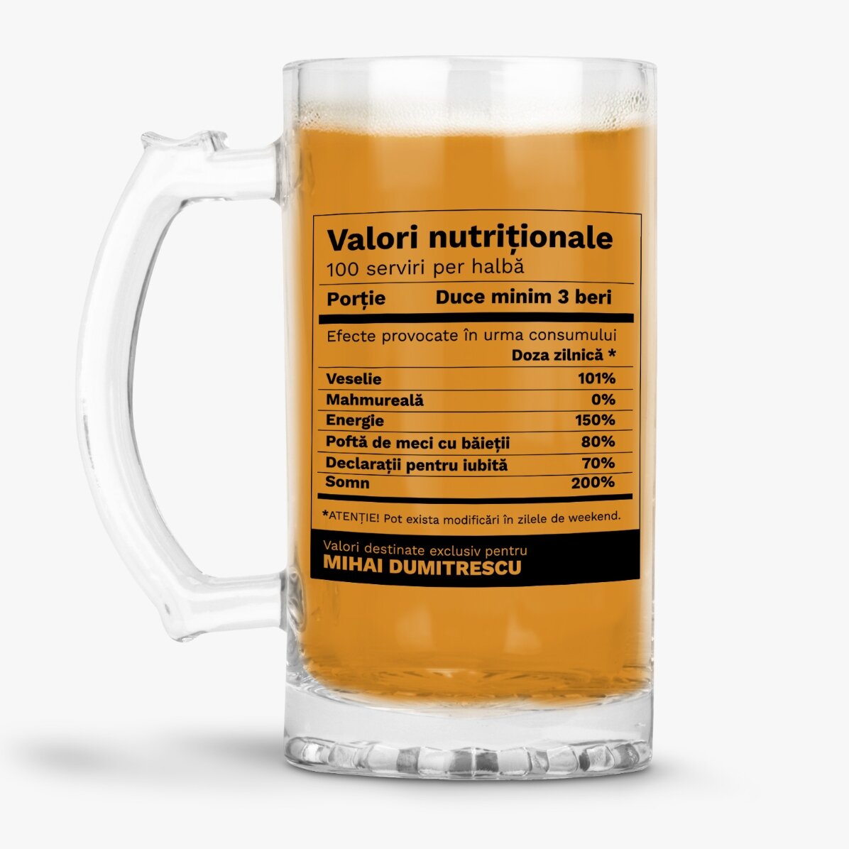 Gepersonaliseerde bierpul met tekst - Grappige voedingswaarden