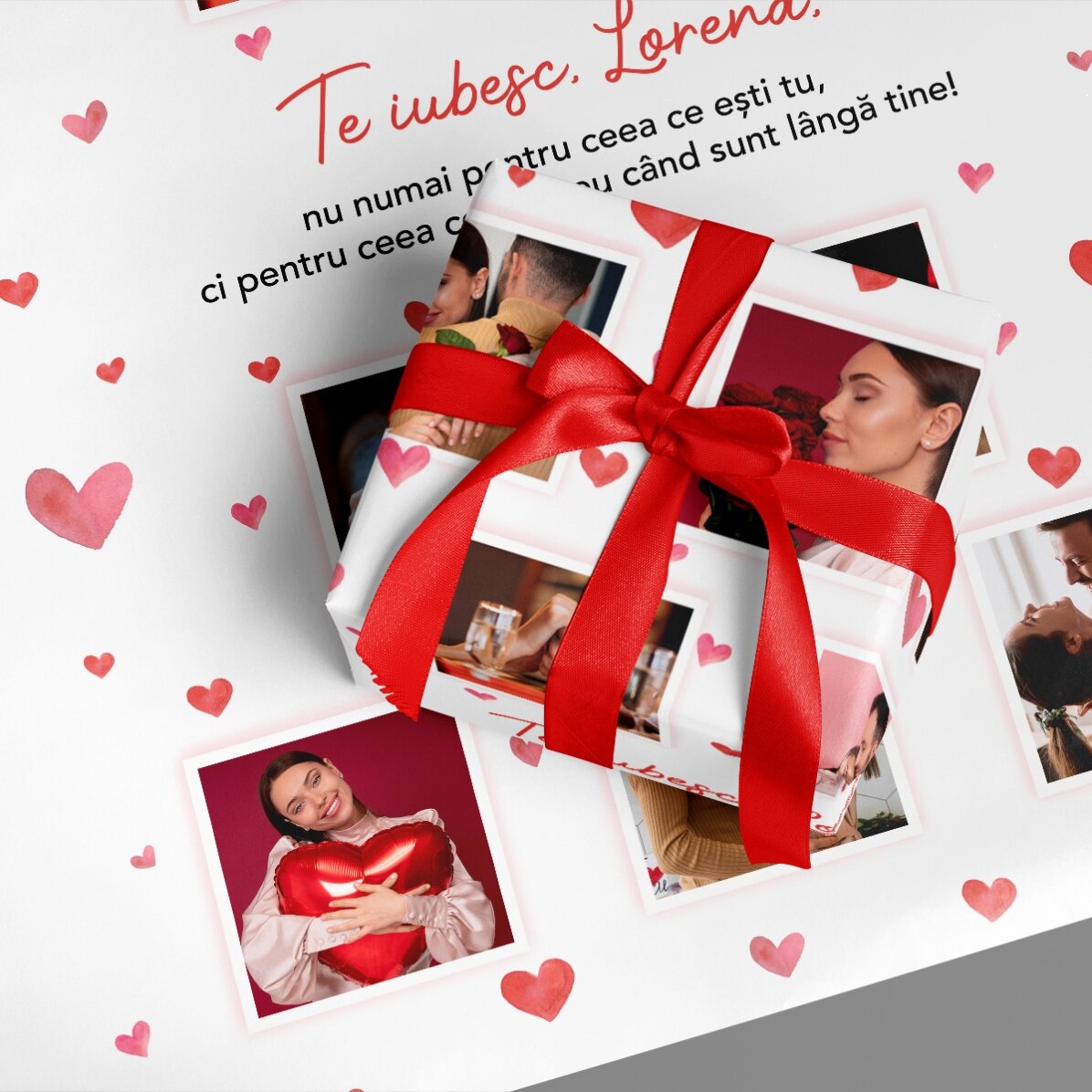 Personalised gift wrapping paper with 10 photos and message - Love