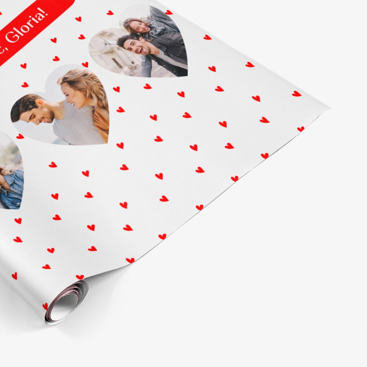 Gepersonaliseerd cadeaupapier met 6 foto’s en een boodschap