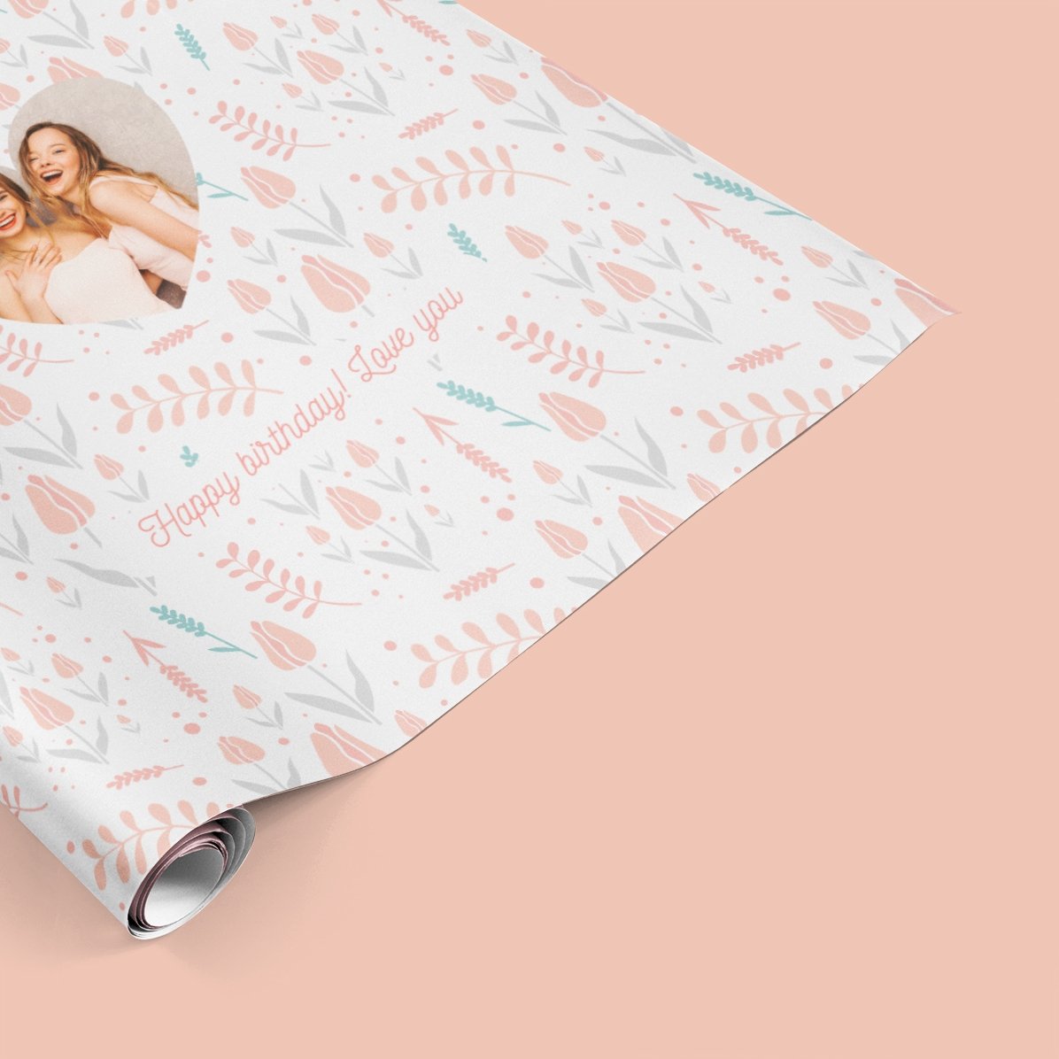Gepersonaliseerd cadeaupapier met een foto en tekst - Spring