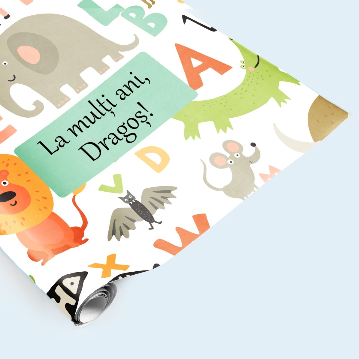 Gepersonaliseerd cadeaupapier met tekst - Dierentjes