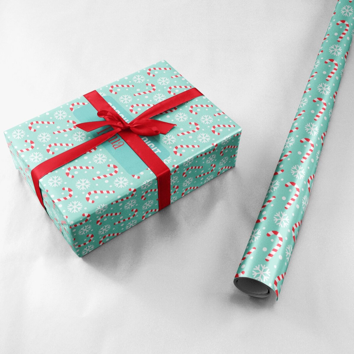 Gepersonaliseerd cadeaupapier met tekst in een kader - Candycane