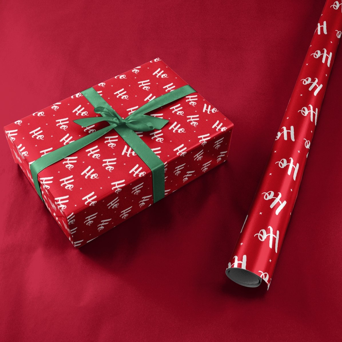 Personalised gift wrapping paper with text in a border - HoHoHo