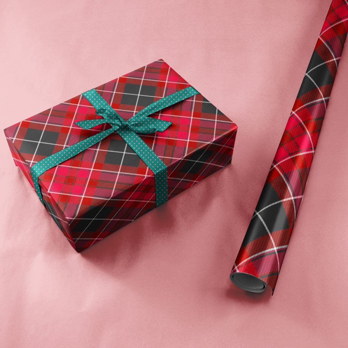 Gepersonaliseerd cadeaupapier met tekst in een kader - Tartan