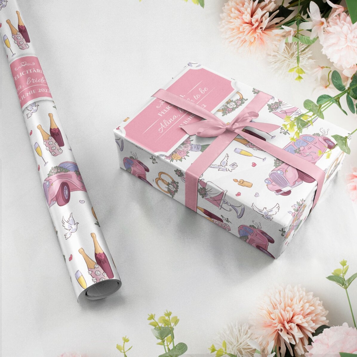 Gepersonaliseerd cadeaupapier met tekst - Bruiloft