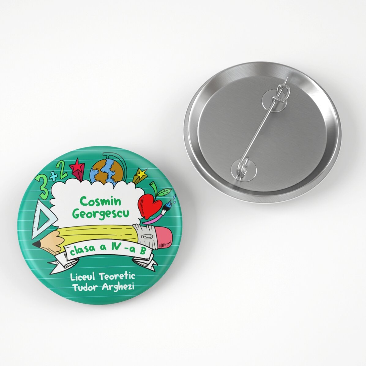 Personalised badge with name and text - School time