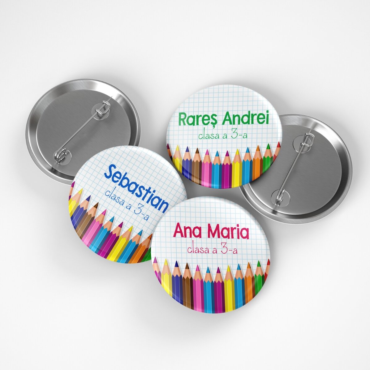 Personalised badge with text - Coloured pencils