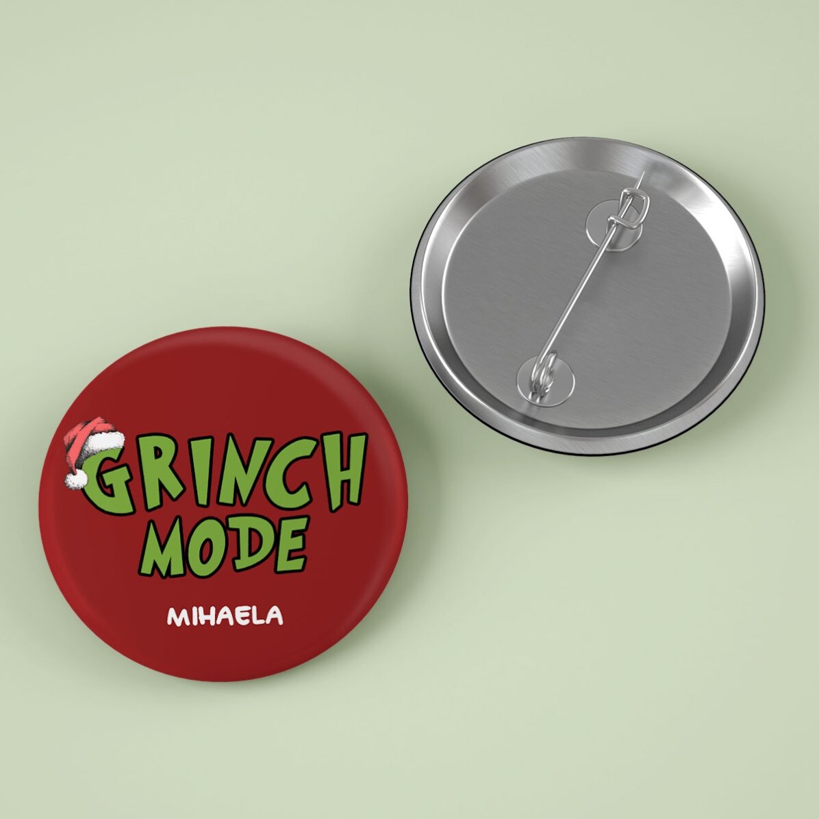 Gepersonaliseerde button met tekst - Grinch Mode