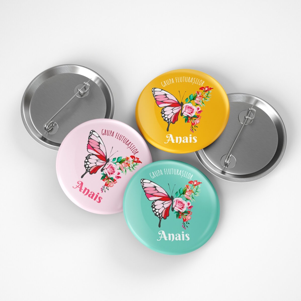 Gepersonaliseerde button met tekst - De vlindergroep