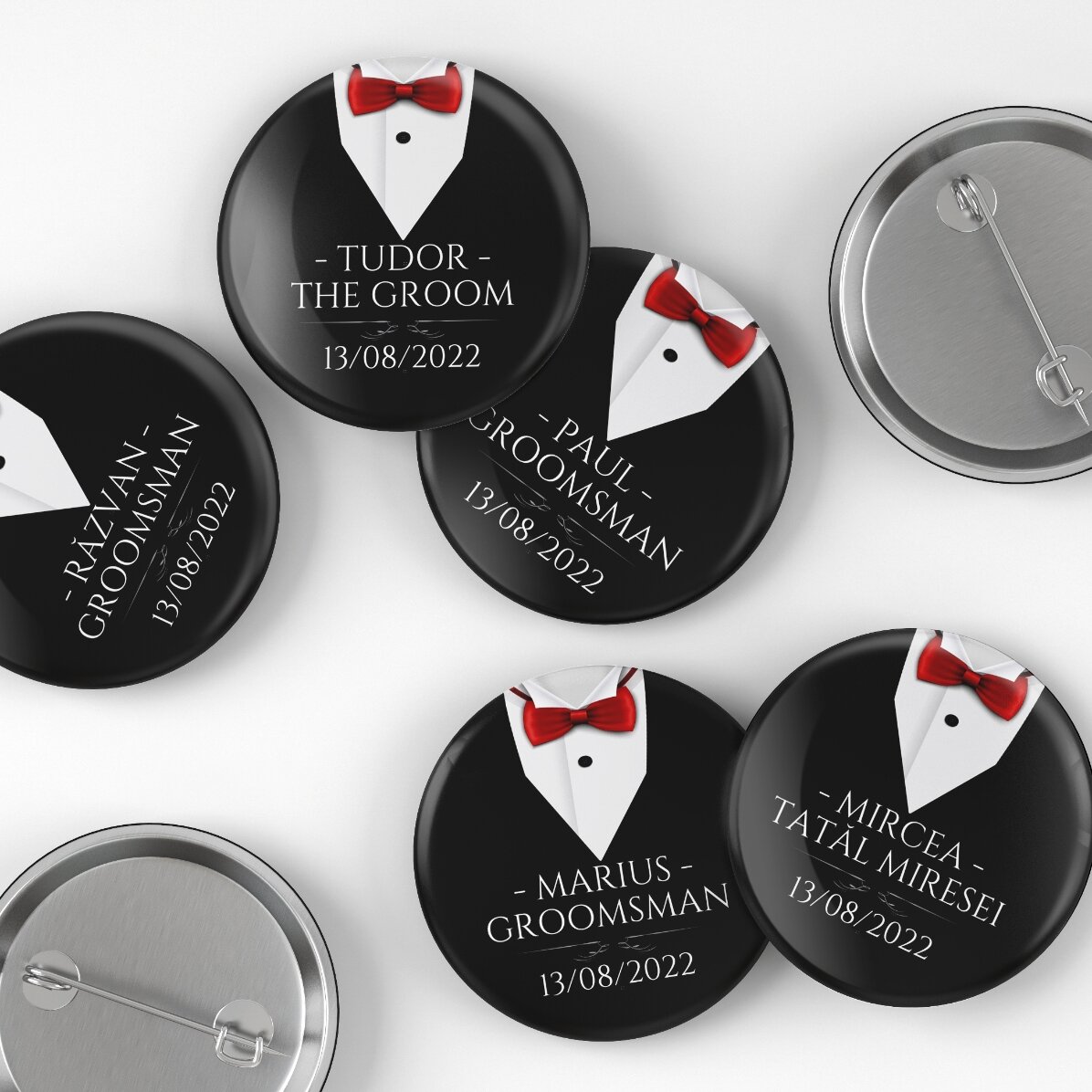 Personalised badge with text for groomsmen