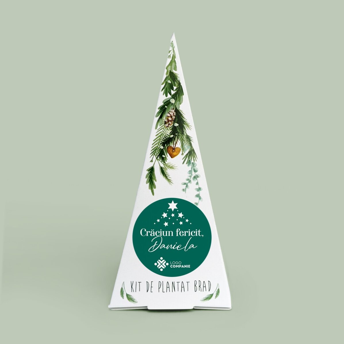 Plantpakket voor kerstboom, gepersonaliseerd met logo en boodschap