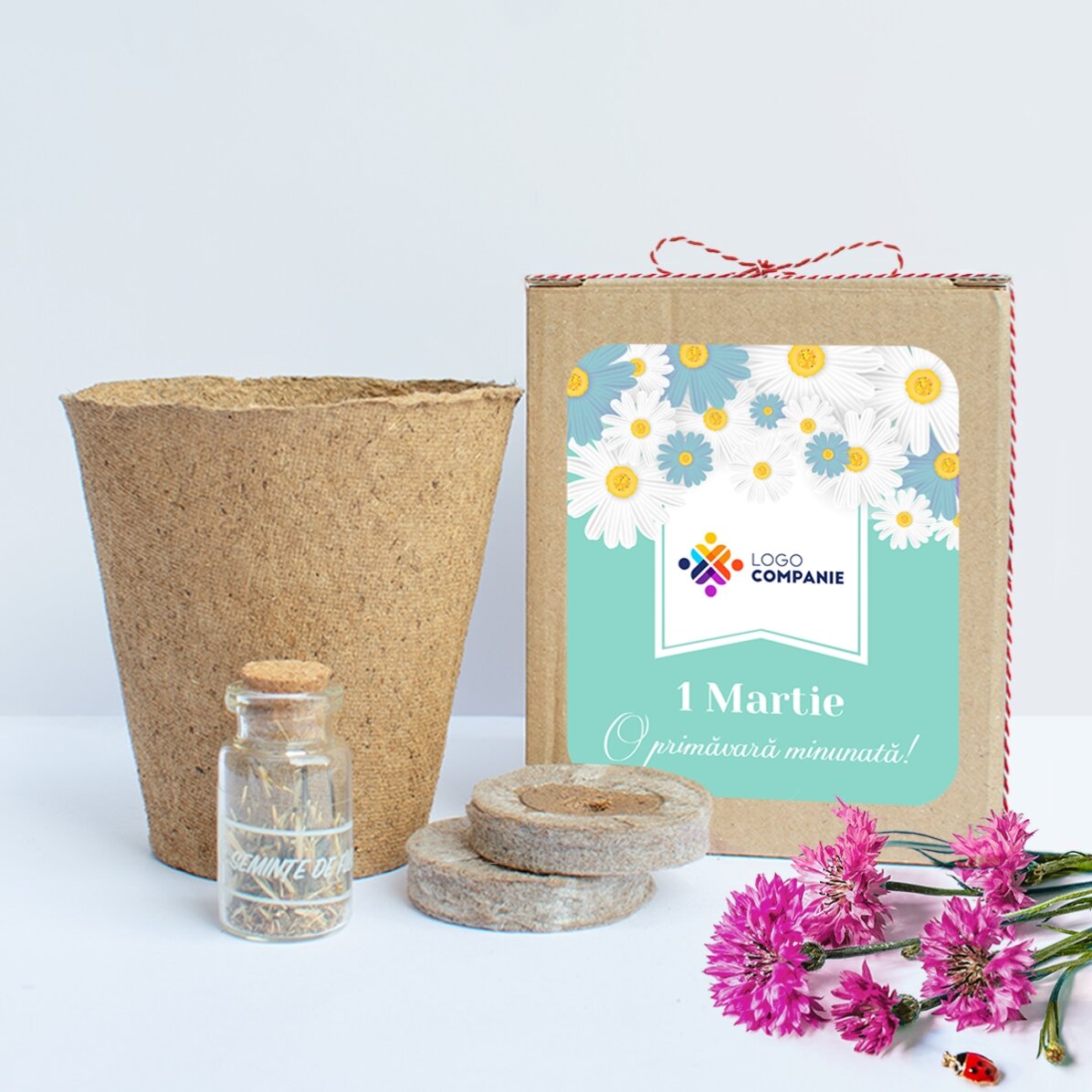 Spring flower planting kit in a customised box with logo and message - Floral