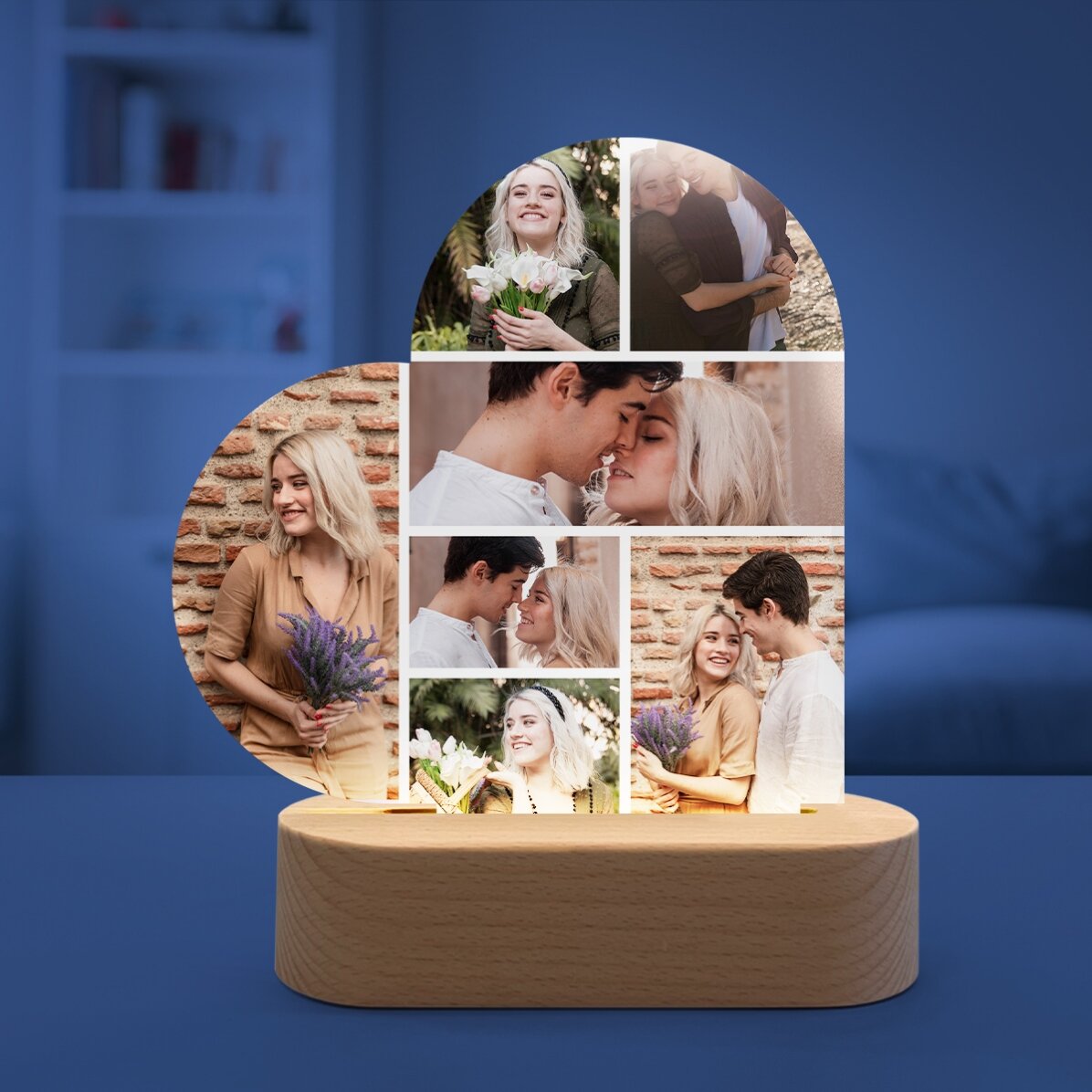 Personalised LED night light with 7 photos