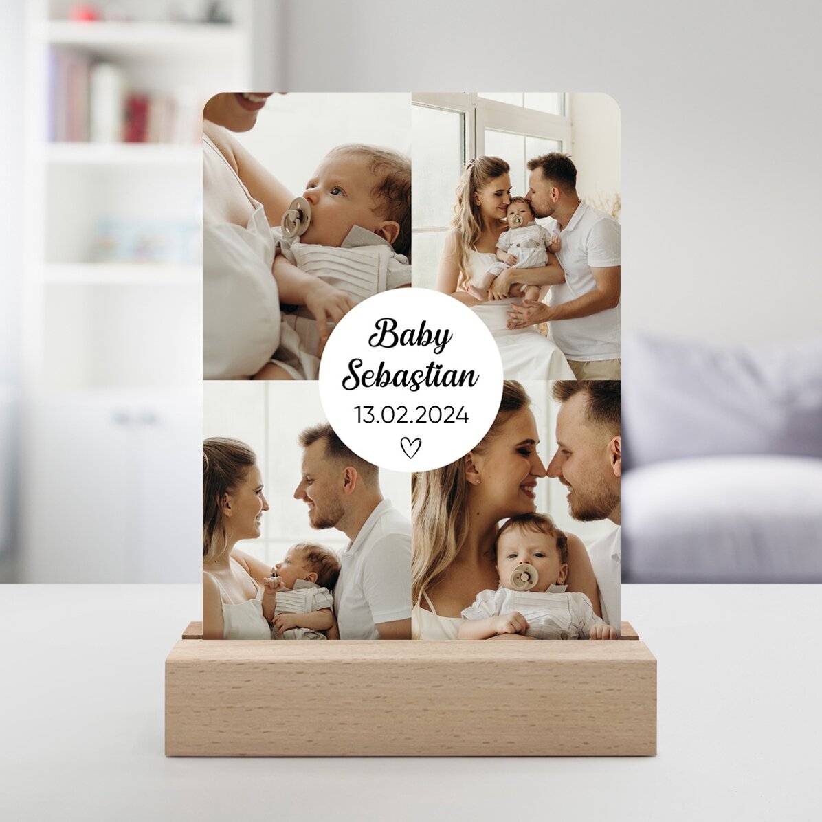 Gepersonaliseerde LED-nachtlampje met 4 foto’s en tekst
