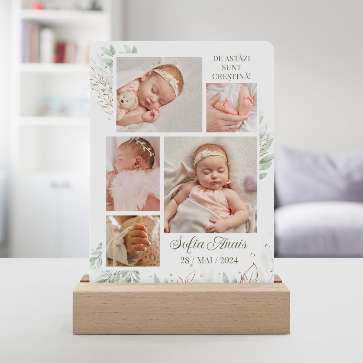 Gepersonaliseerde LED-nachtlampje met 5 foto’s en tekst - baby