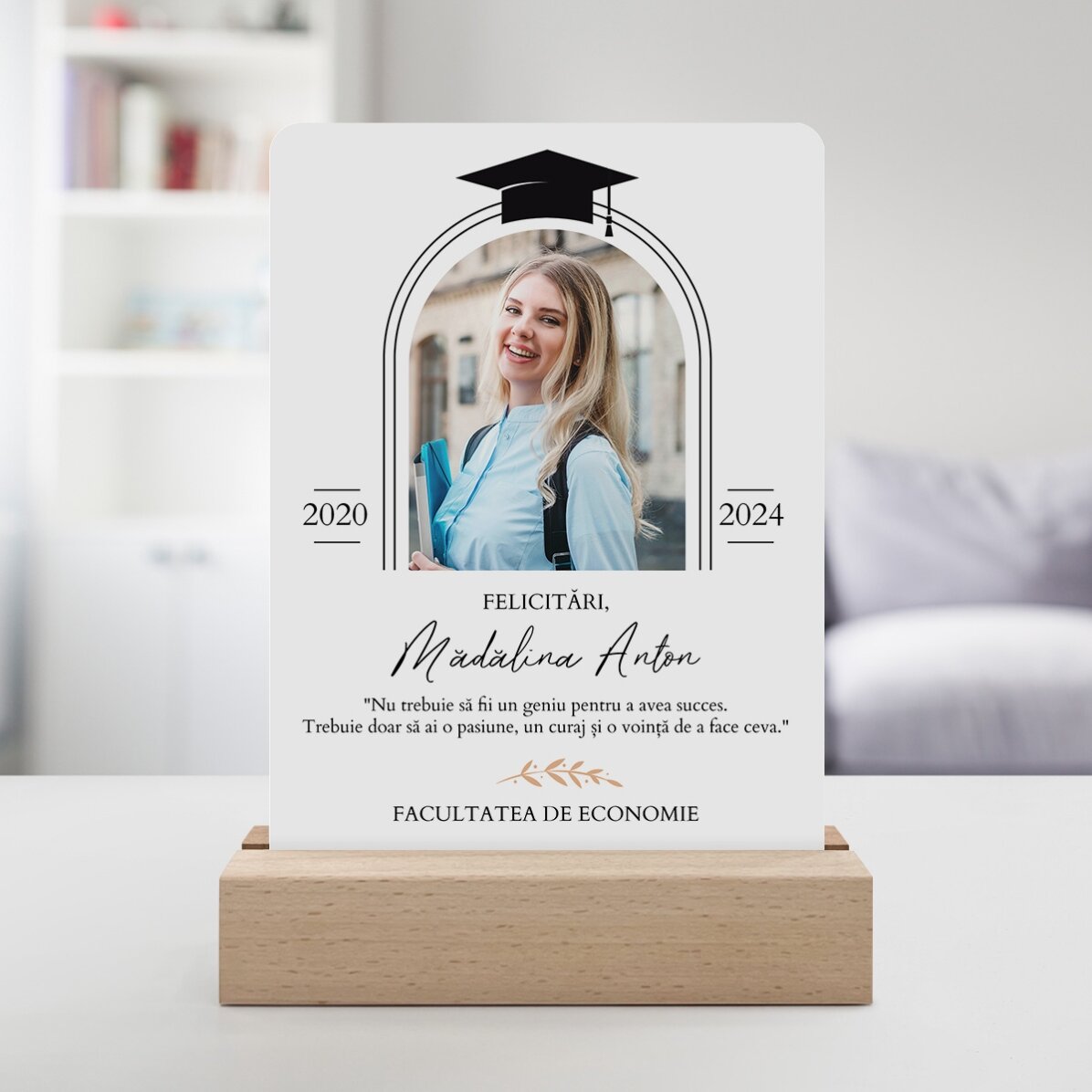 Gepersonaliseerde LED-nachtlamp met een foto en een boodschap - Afstuderen