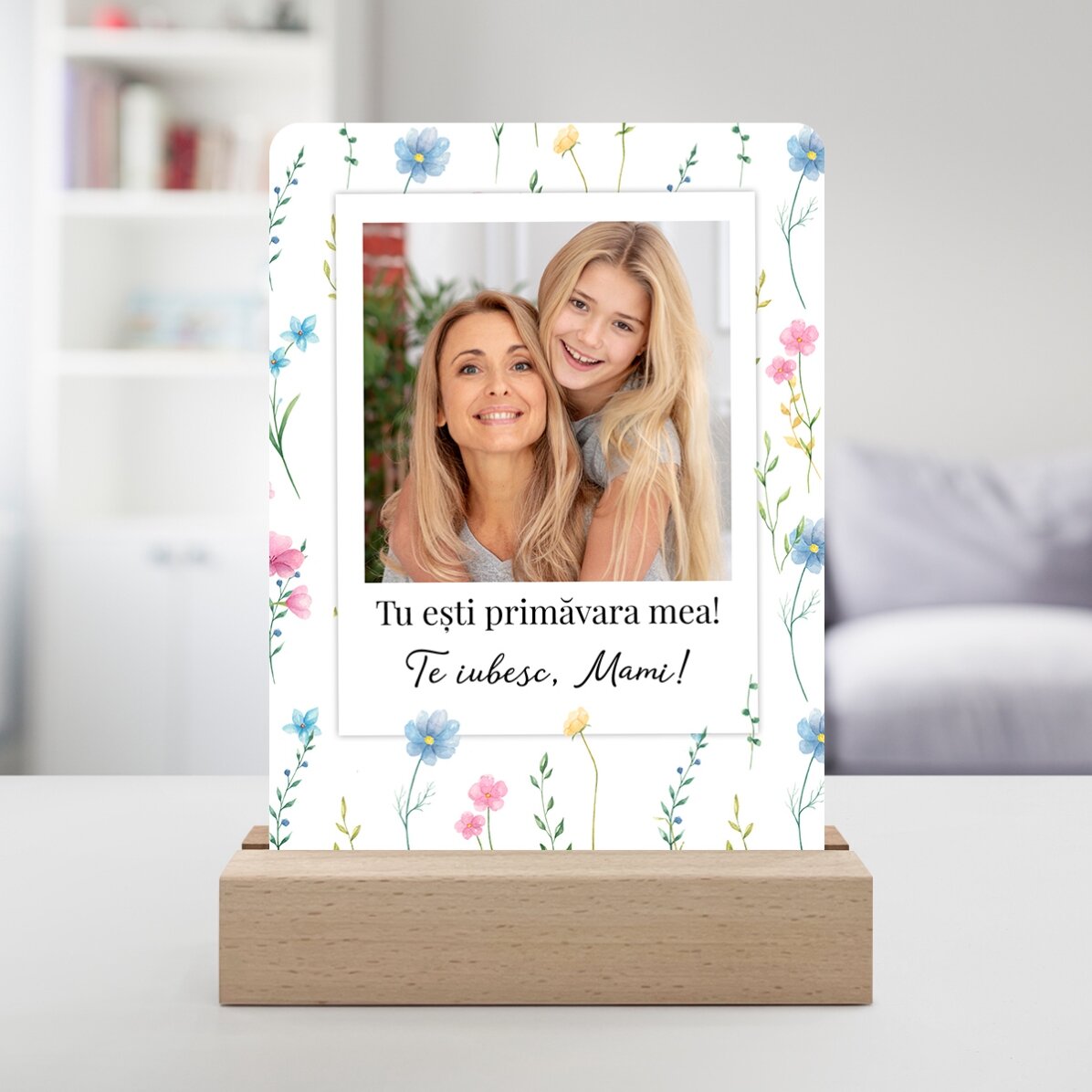 Gepersonaliseerde LED-nachtlamp met een foto en een boodschap - Floral