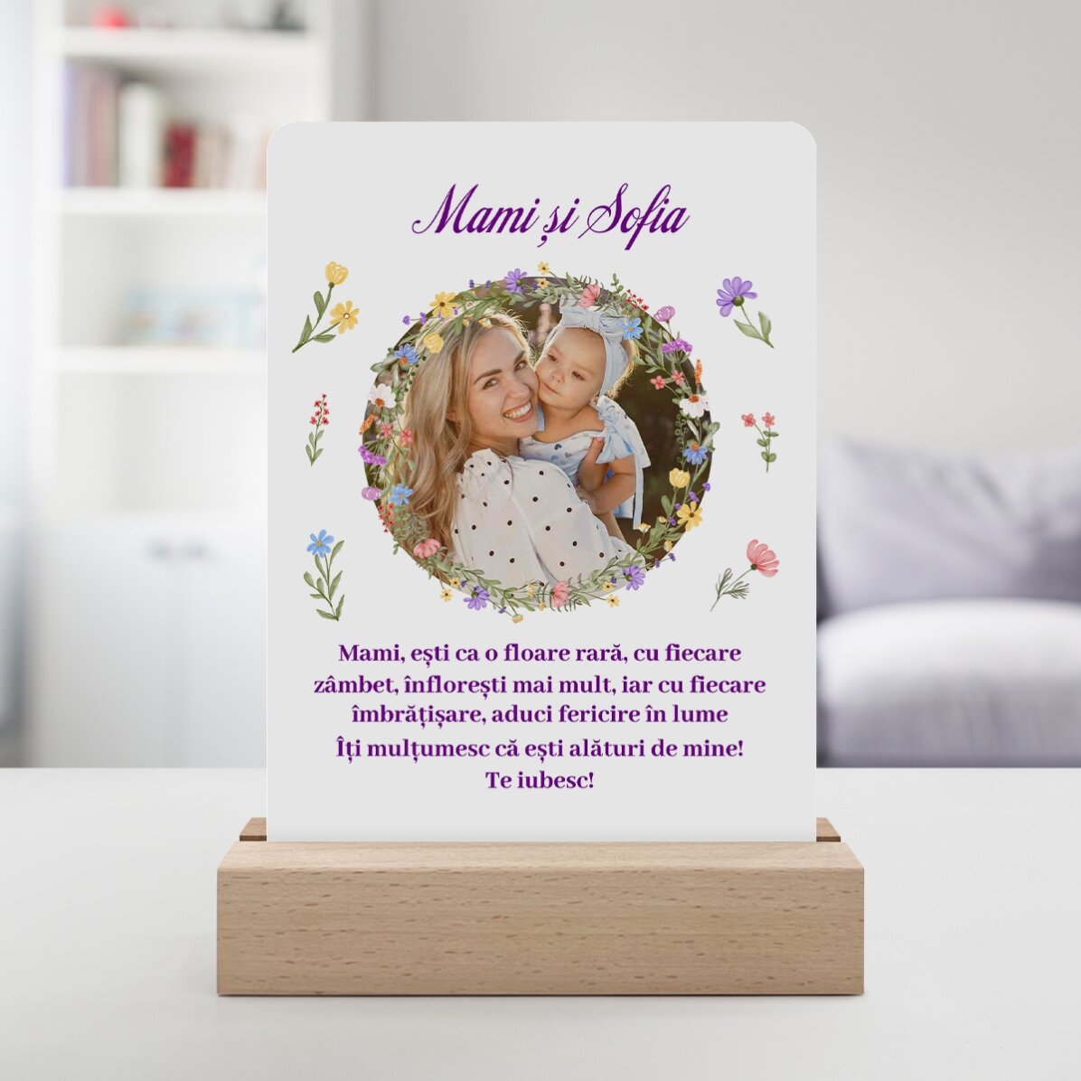 Gepersonaliseerde LED-nachtlamp met een foto en tekst - Lente