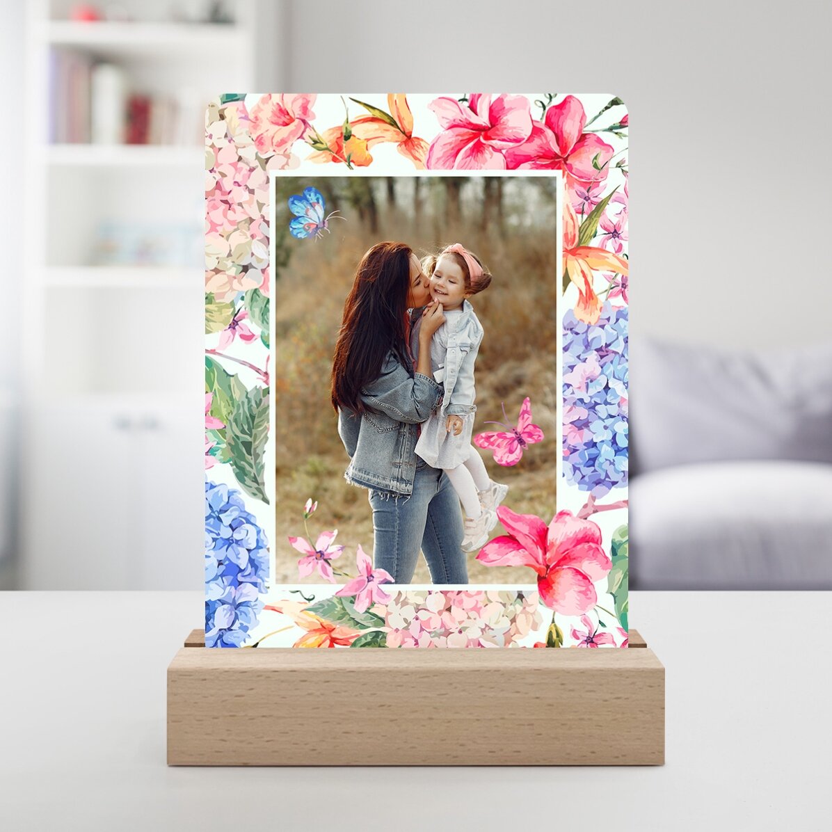 Gepersonaliseerde LED-nachtlamp met een foto - Lentebloemen