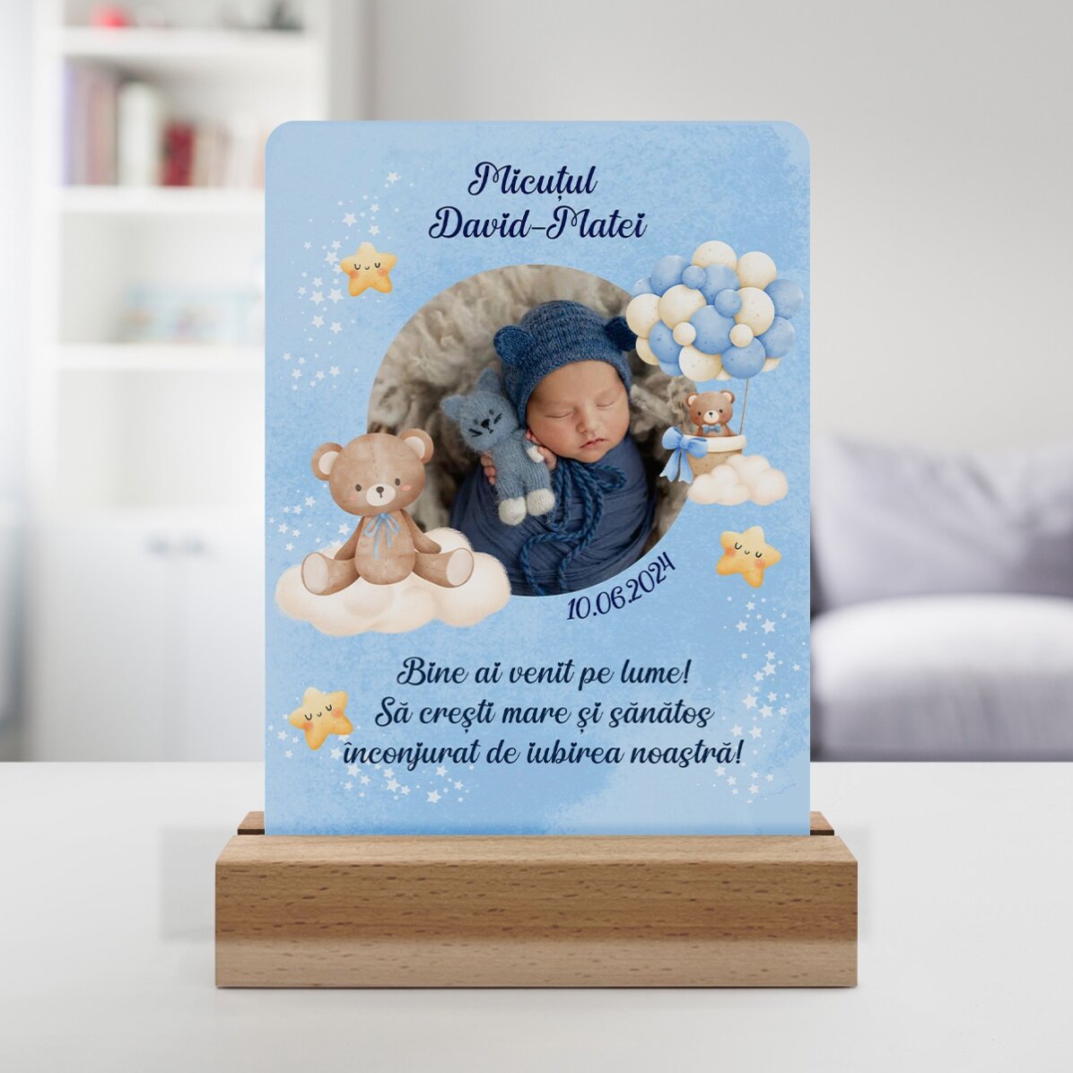 Gepersonaliseerde LED-nachtlampje met foto en tekst - Baby Boy