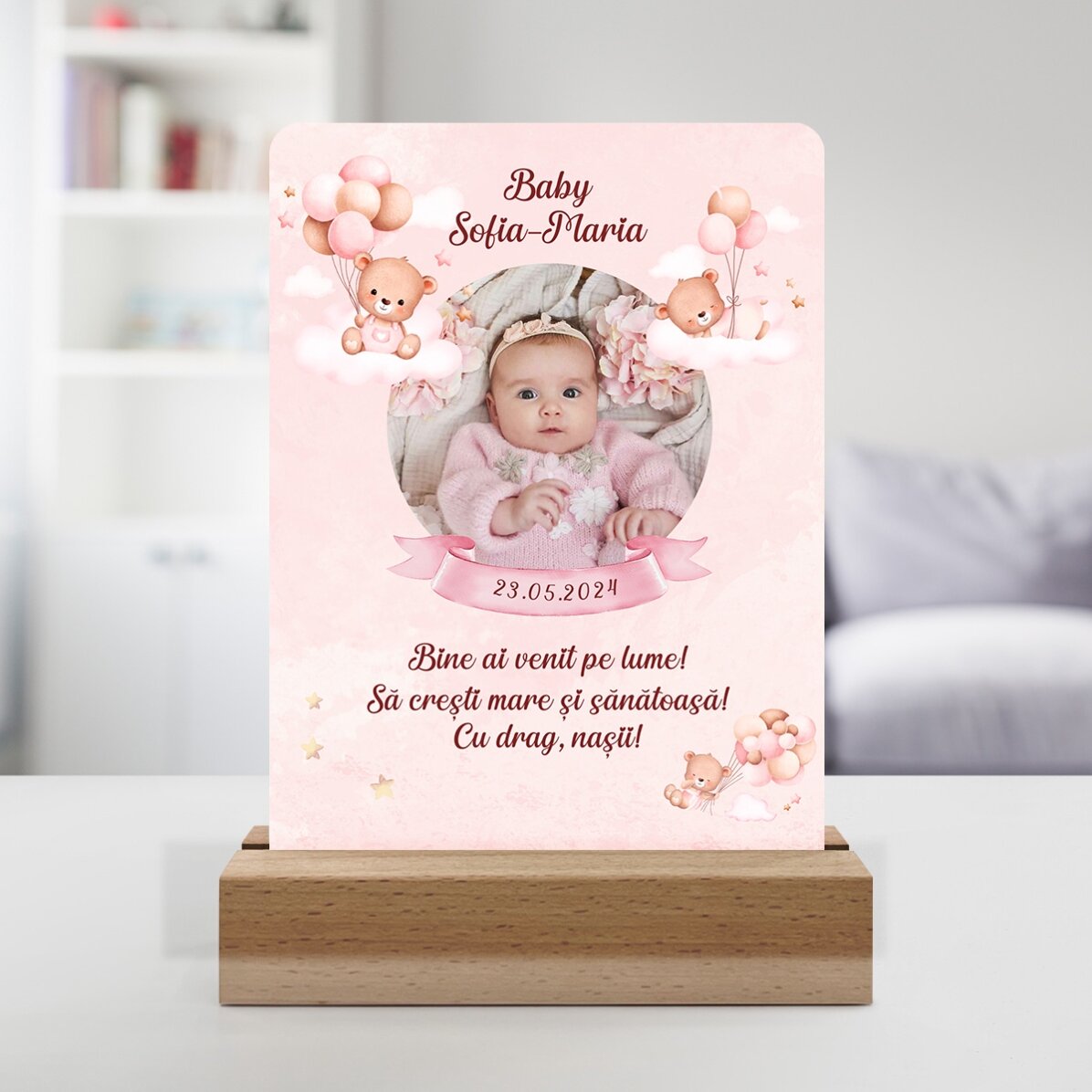 Gepersonaliseerde LED-nachtlampje met foto en tekst - Baby Girl
