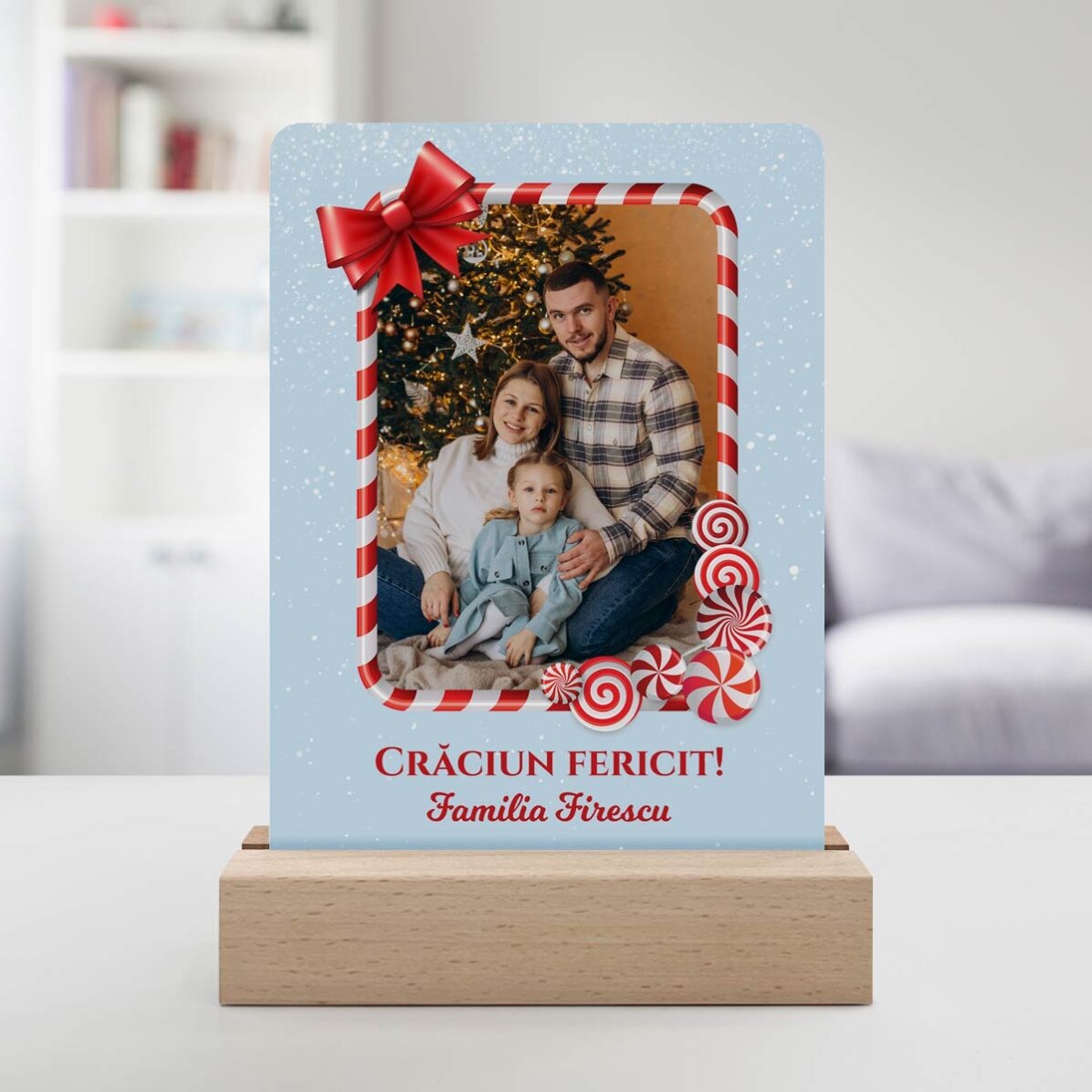 Gepersonaliseerde LED-nachtlamp met een foto en een boodschap - Vrolijk Kerstfeest!