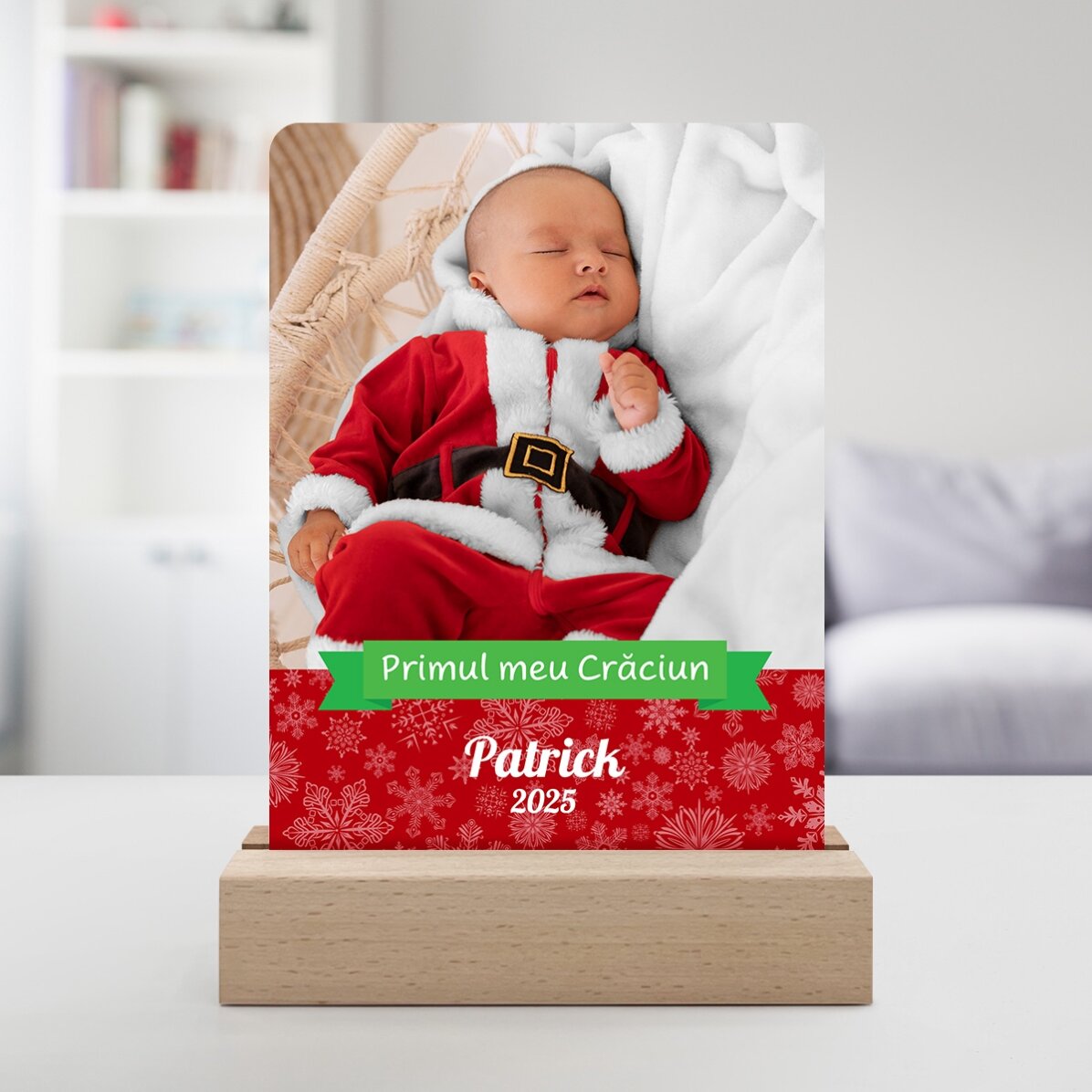 Gepersonaliseerde LED-nachtlamp met een foto en tekst - Mijn eerste Kerstmis