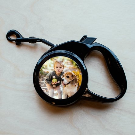 Gepersonaliseerde hondenriem met een foto en tekst