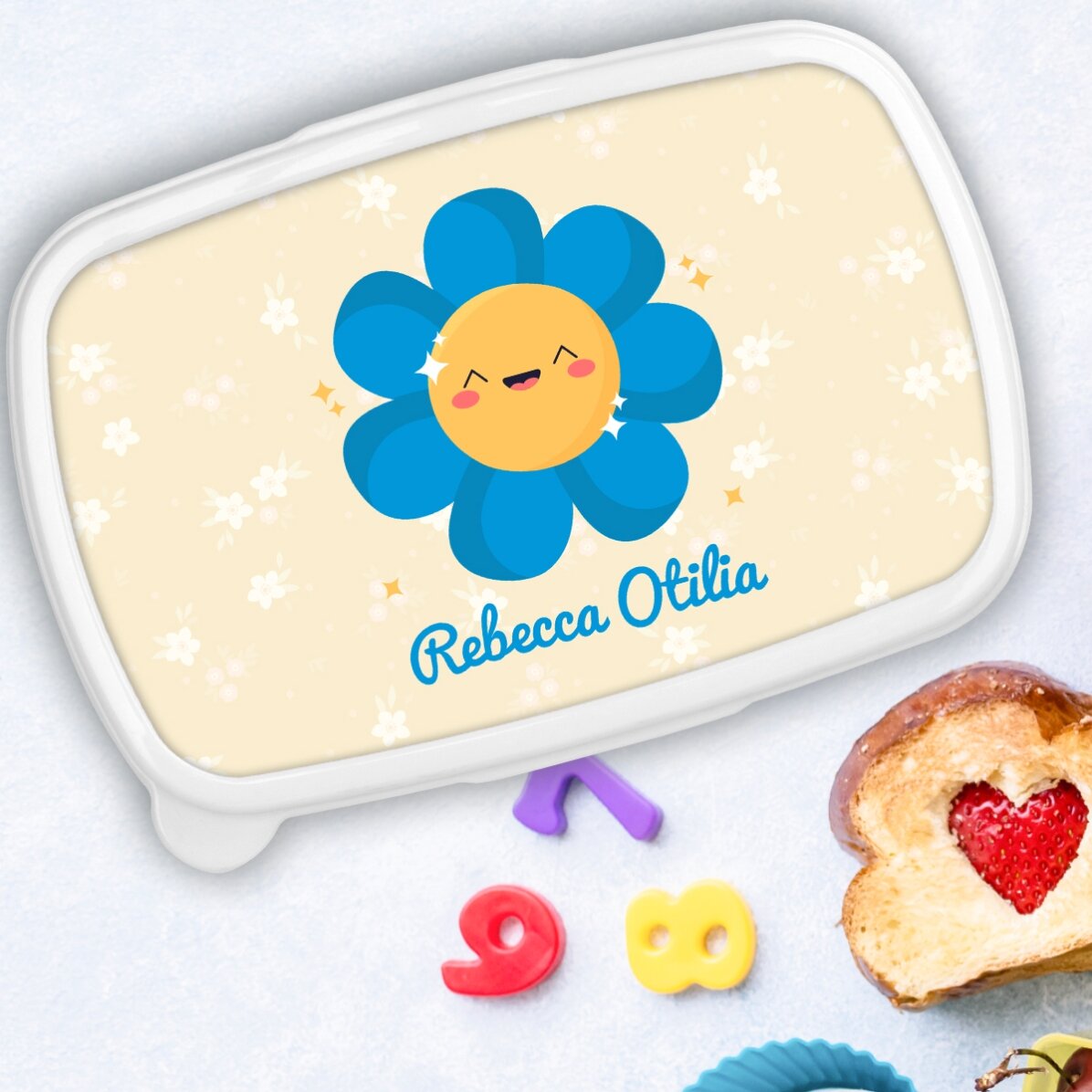 Lunchbox, op maat gemaakte lunchtrommel met naam - Model met kleurrijke bloemen