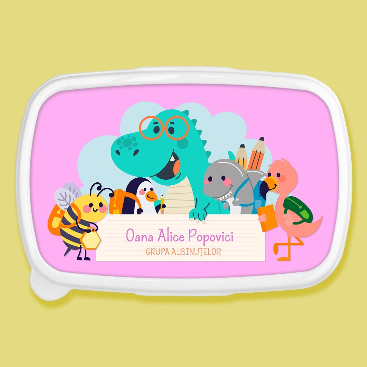 Lunchbox, gepersonaliseerde opbergdoos met tekst - Dierentjes