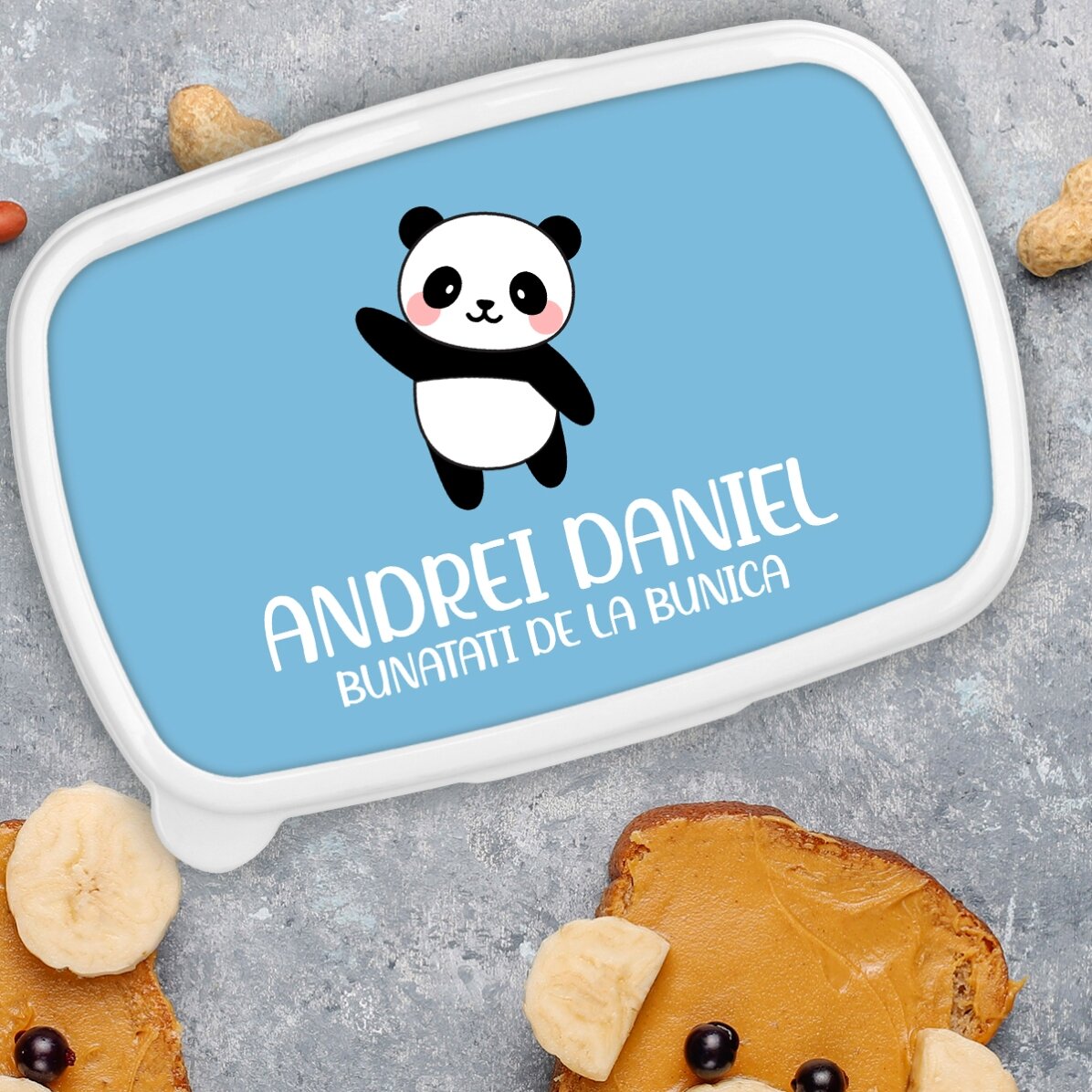 Lunchbox, gepersonaliseerde lunchbox met tekst en gekleurde achtergrond - Panda