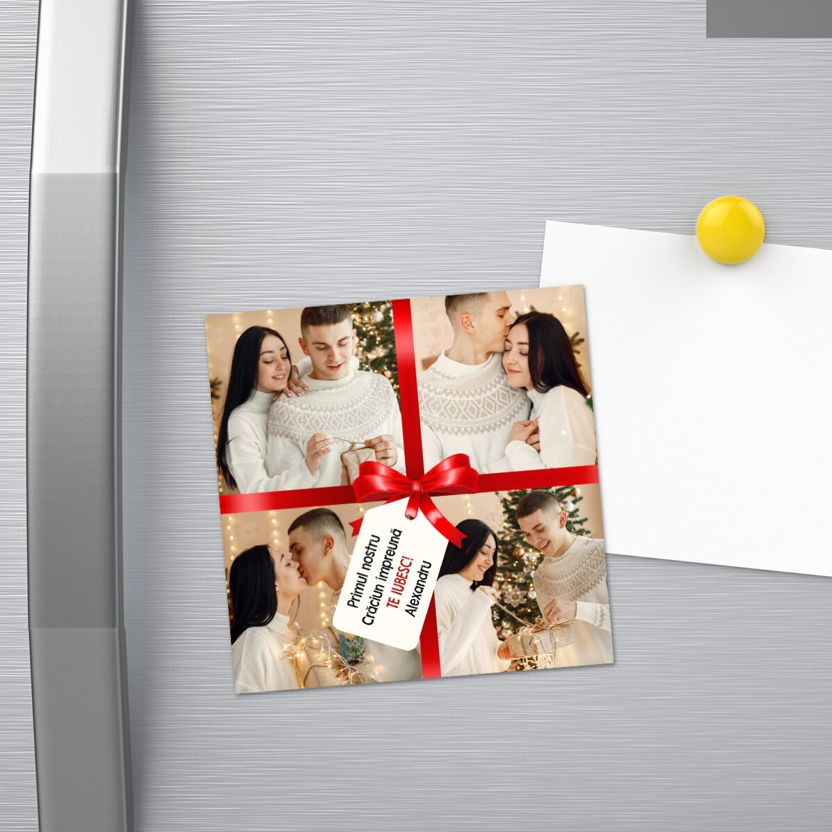 Gepersonaliseerde magneet van 10x10 met 4 foto’s en een boodschap – Het perfecte cadeau