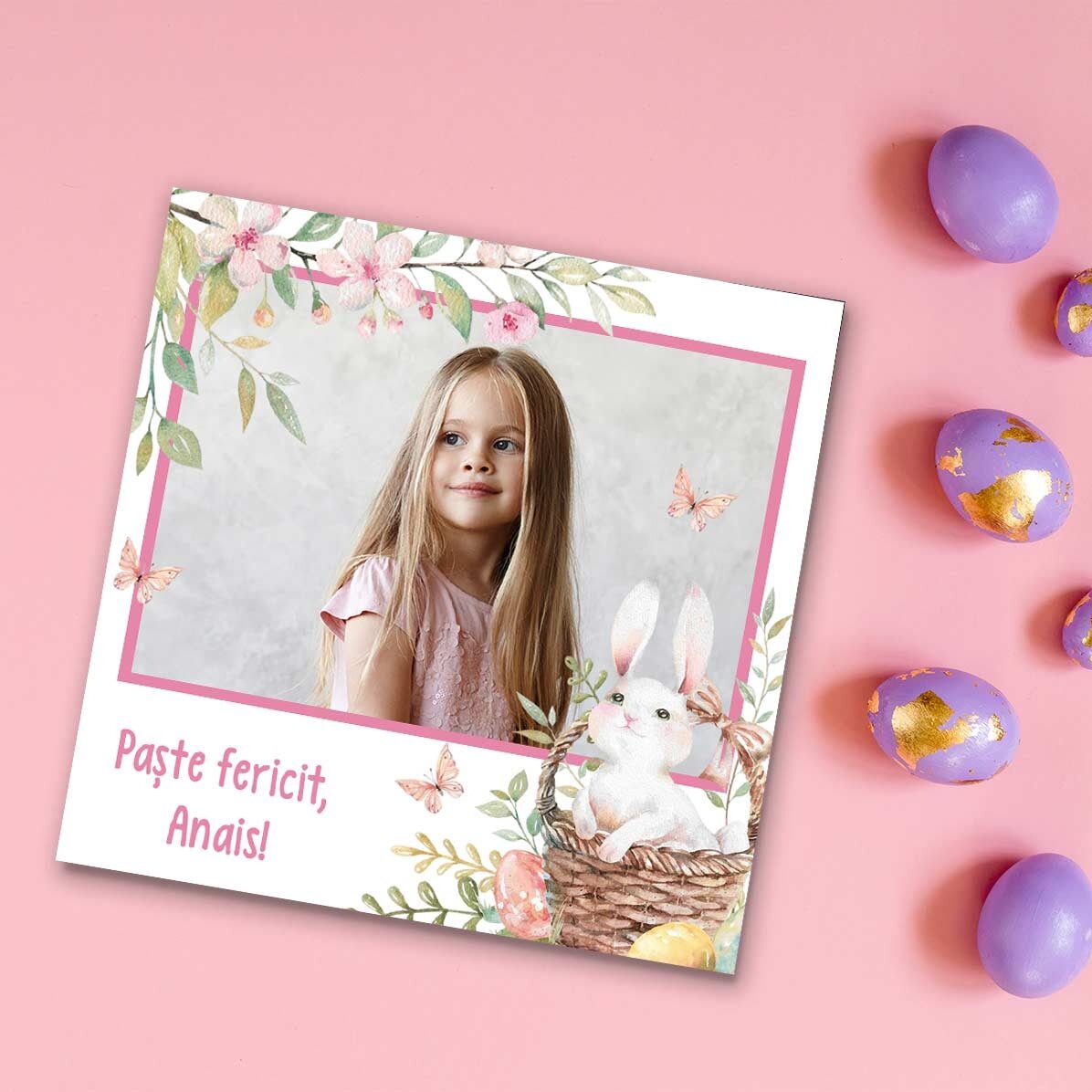 Gepersonaliseerde magneet van 10x10 met een foto en een boodschap - Fijne Pasen!