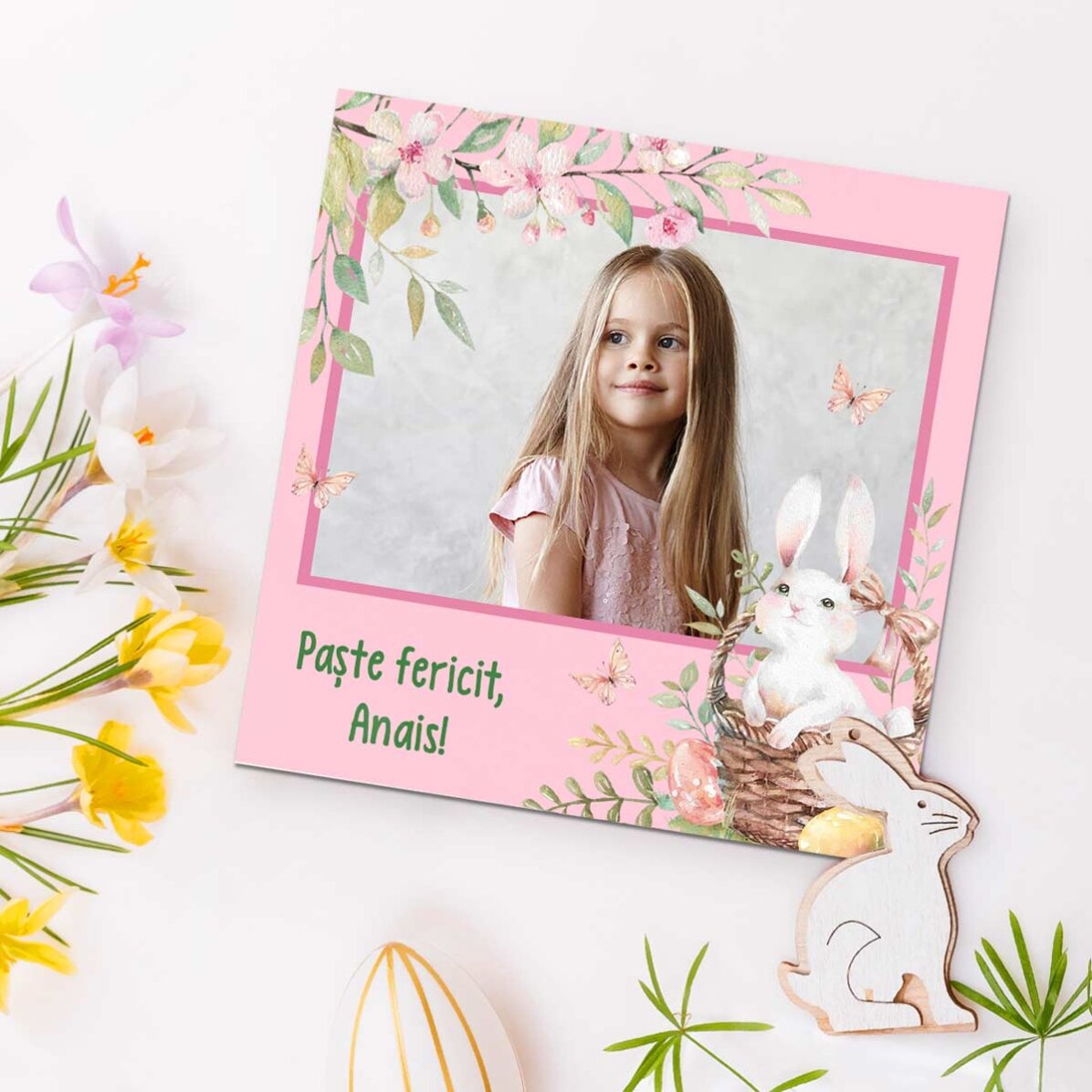 Gepersonaliseerde magneet van 10x10 met een foto en een boodschap - Fijne Pasen!