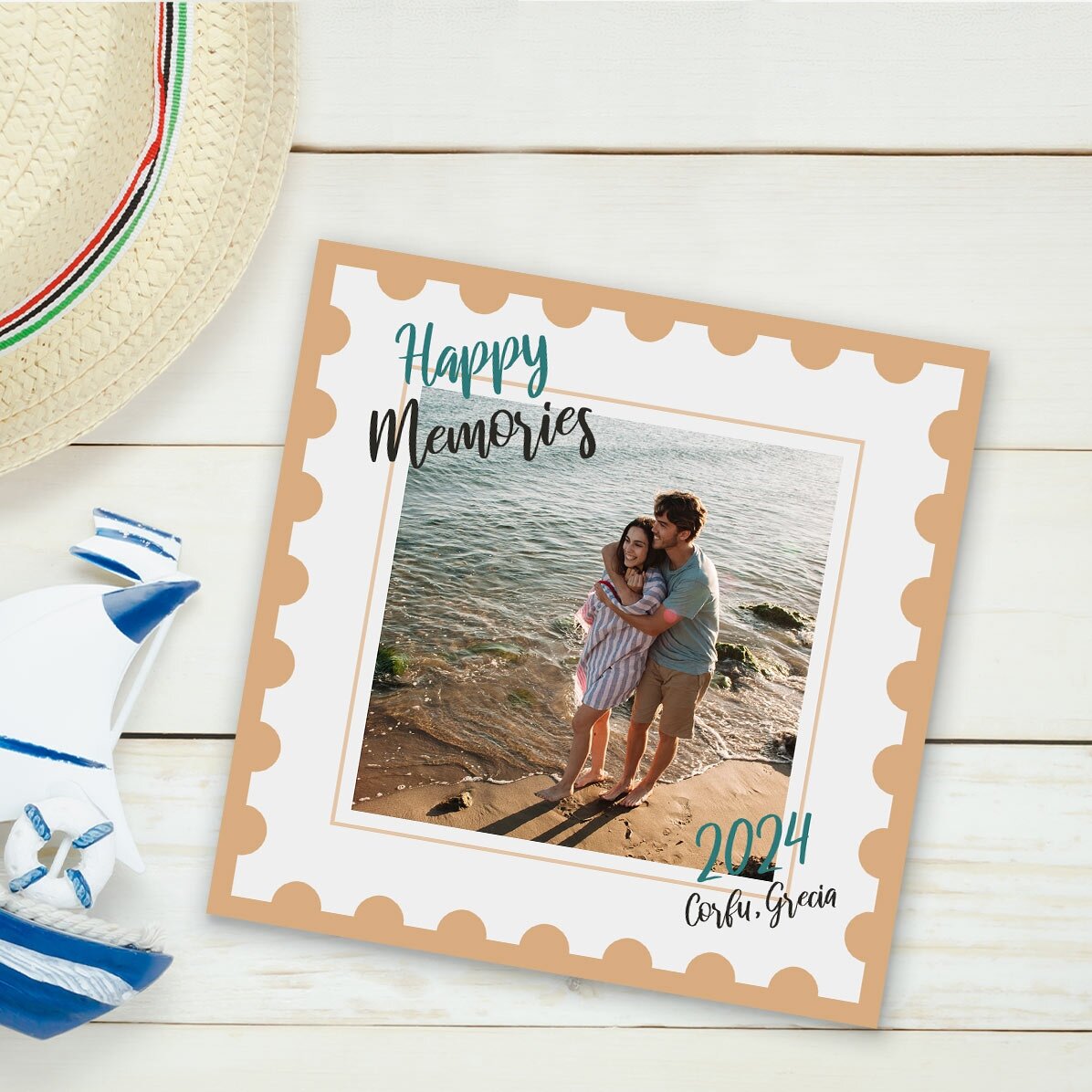 10x10 magnet personalised with a photo and text - Happy Memories