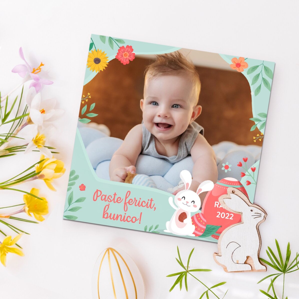 Gepersonaliseerde magneet van 10x10 met een foto en tekst - Fijne Pasen