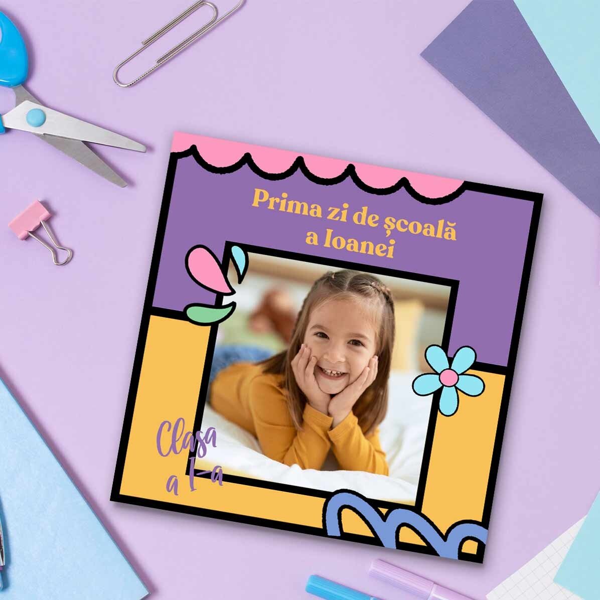 Gepersonaliseerde magneet van 10x10 met een foto en tekst - Eerste schooldag