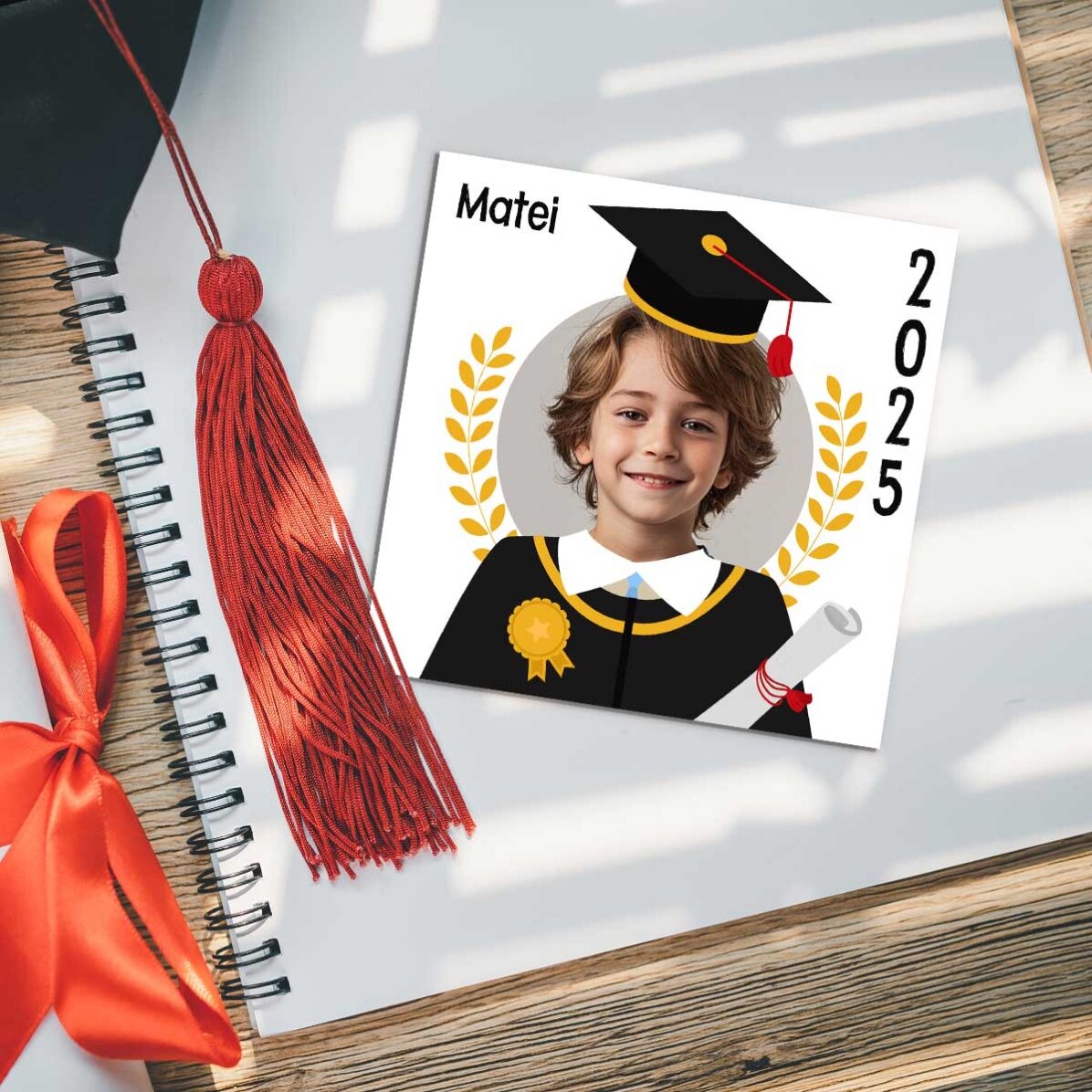 Gepersonaliseerde magneet van 10x10 met foto en boodschap - Afgestudeerde