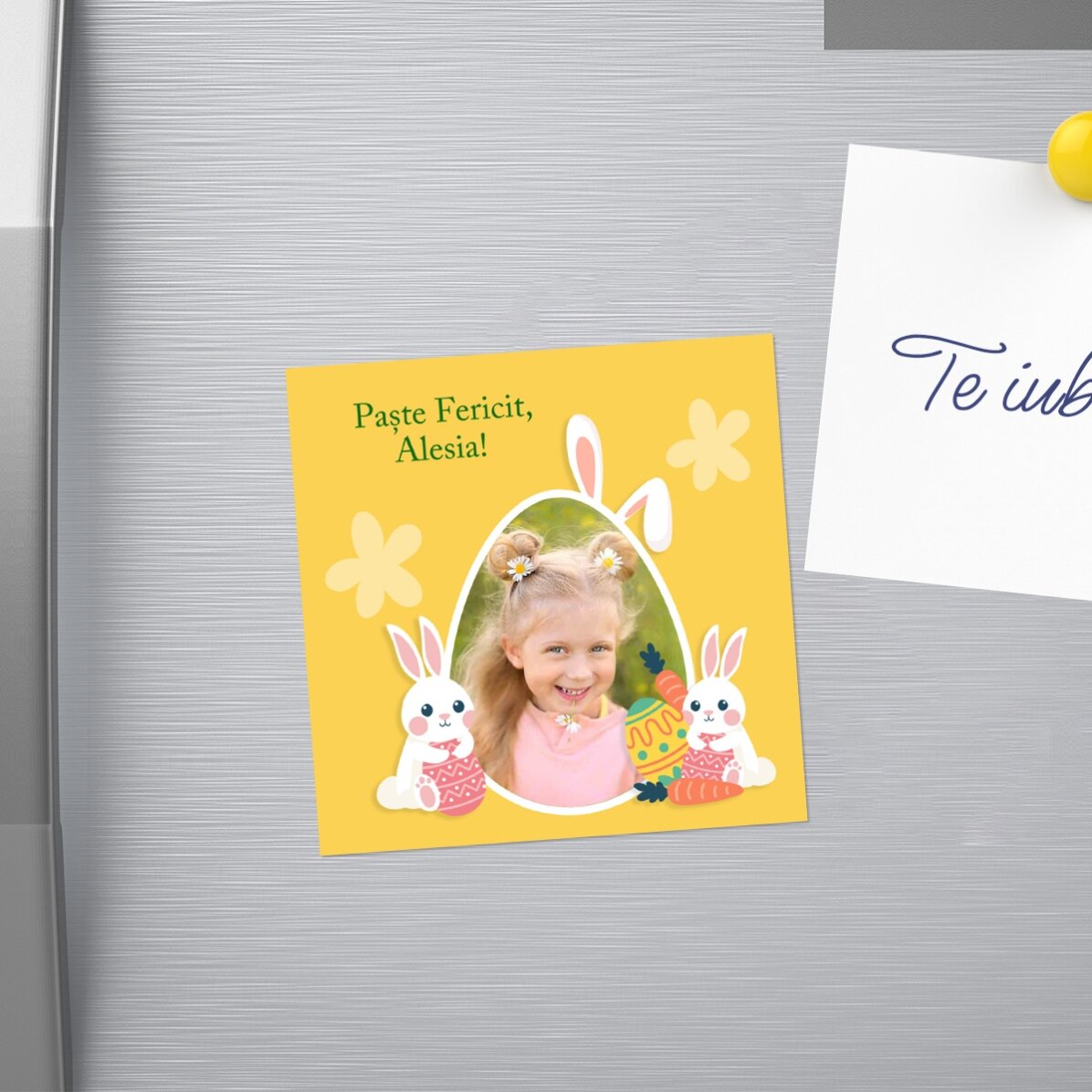 Gepersonaliseerde magneet van 10x10 met foto en boodschap - Pasen
