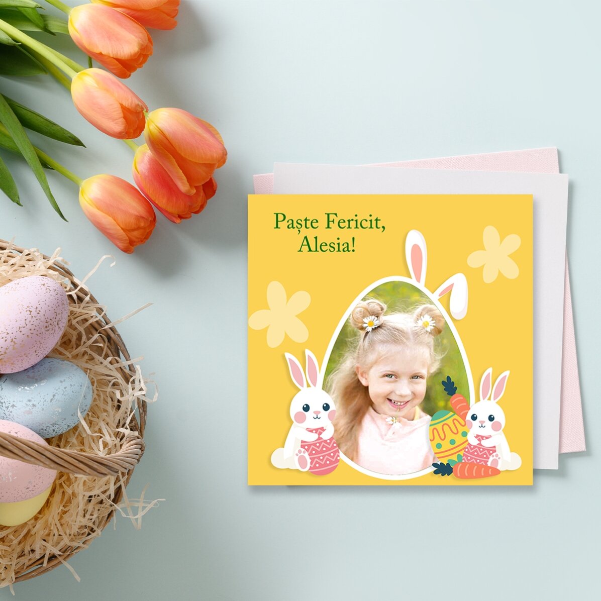 Gepersonaliseerde magneet van 10x10 met foto en boodschap - Pasen