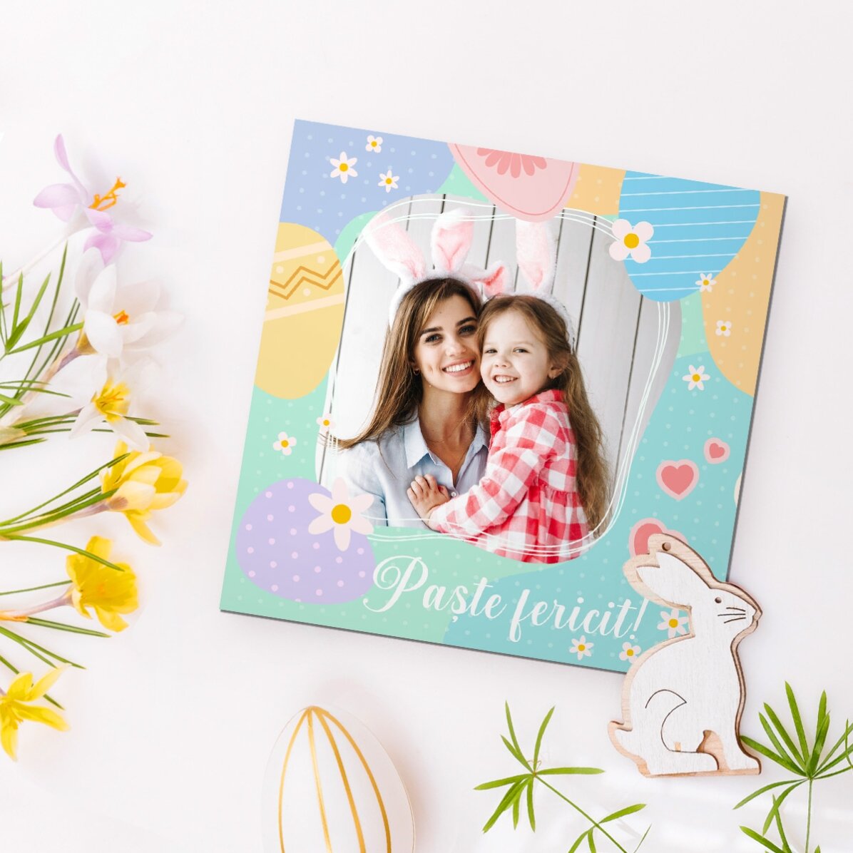 Gepersonaliseerde magneet van 10x10 met foto en tekst - Fijne Pasen
