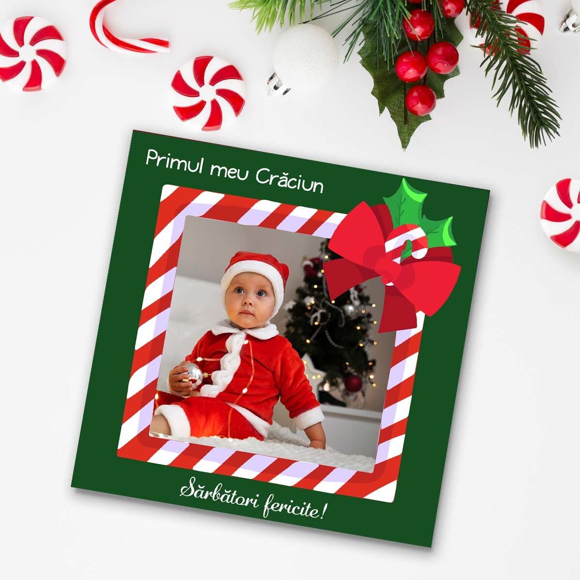 Gepersonaliseerde magneet van 10x10 met foto en tekst – Fijne feestdagen!