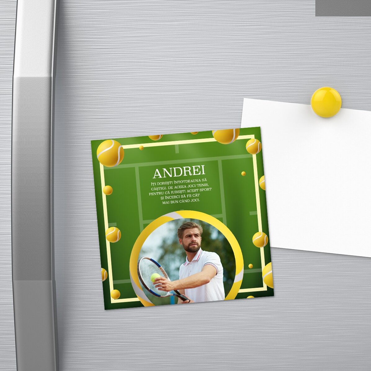 Gepersonaliseerde magneet van 10x10 met foto en tekst - Tennis
